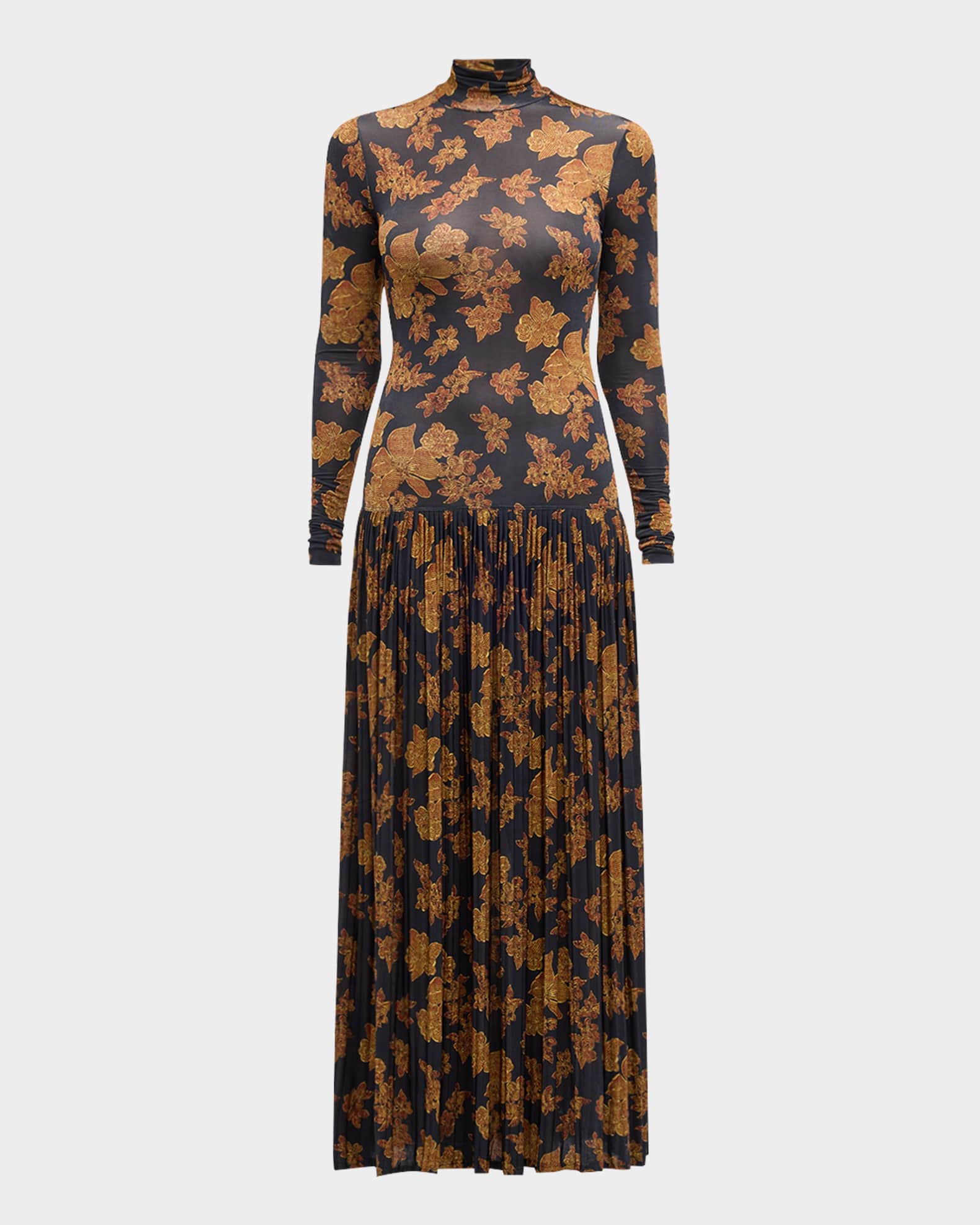 Amaya Pleated Floral-Print Maxi Dress 0
