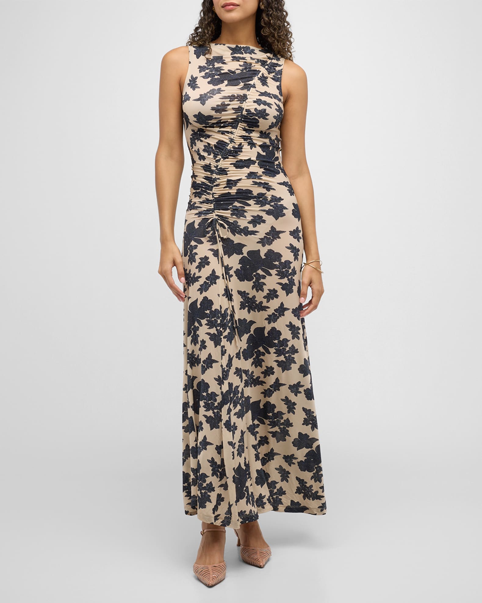 Ruched floral maxi dress on sale