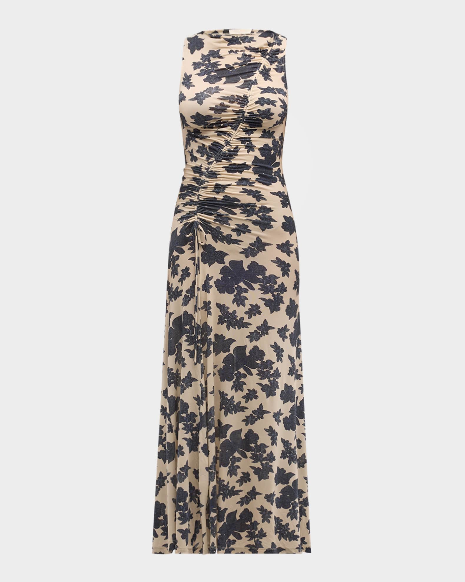Natalia Ruched Floral-Print Maxi Dress 0