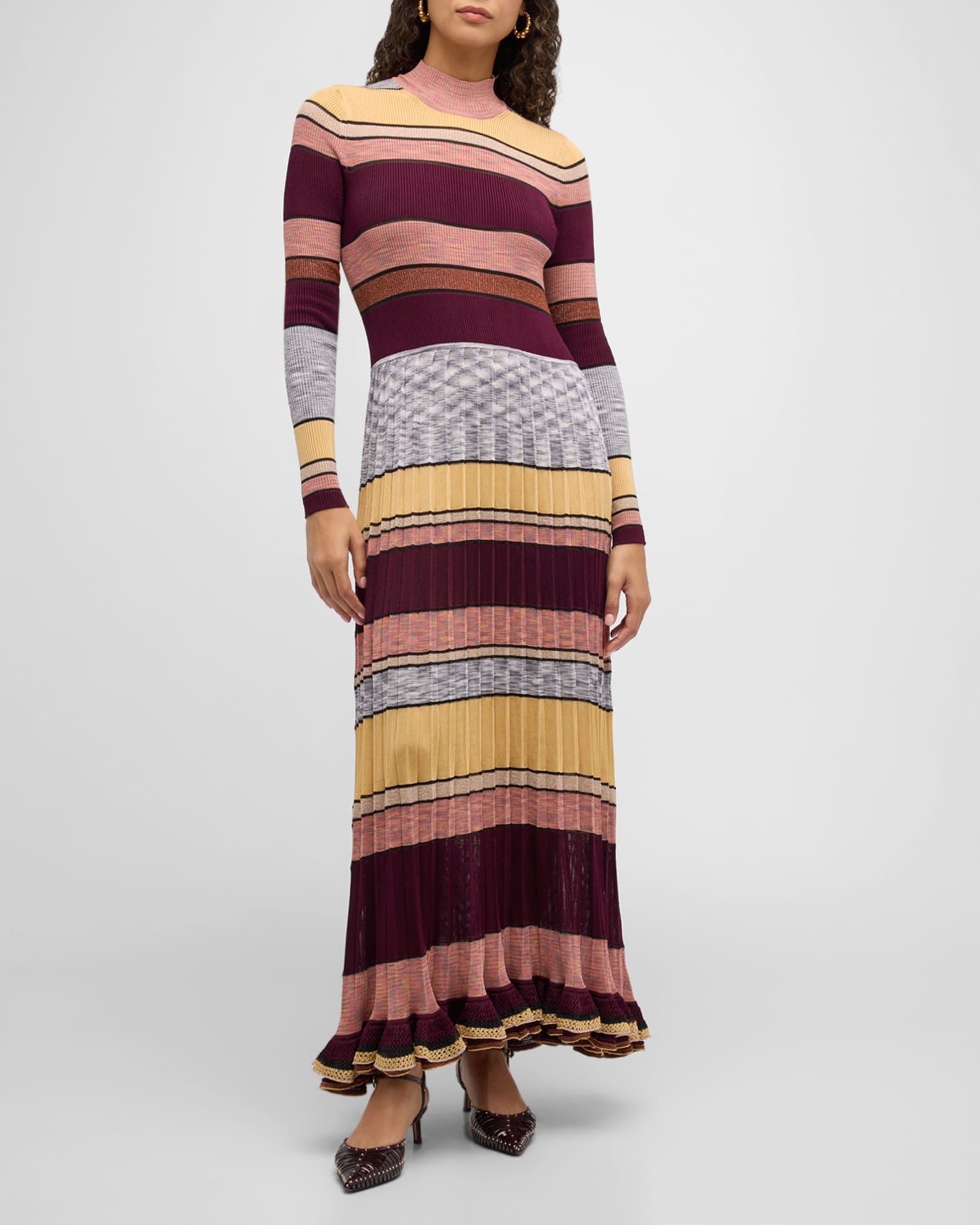 Ulla Johnson Evangeline Striped Mock-Neck Knit Maxi Dress