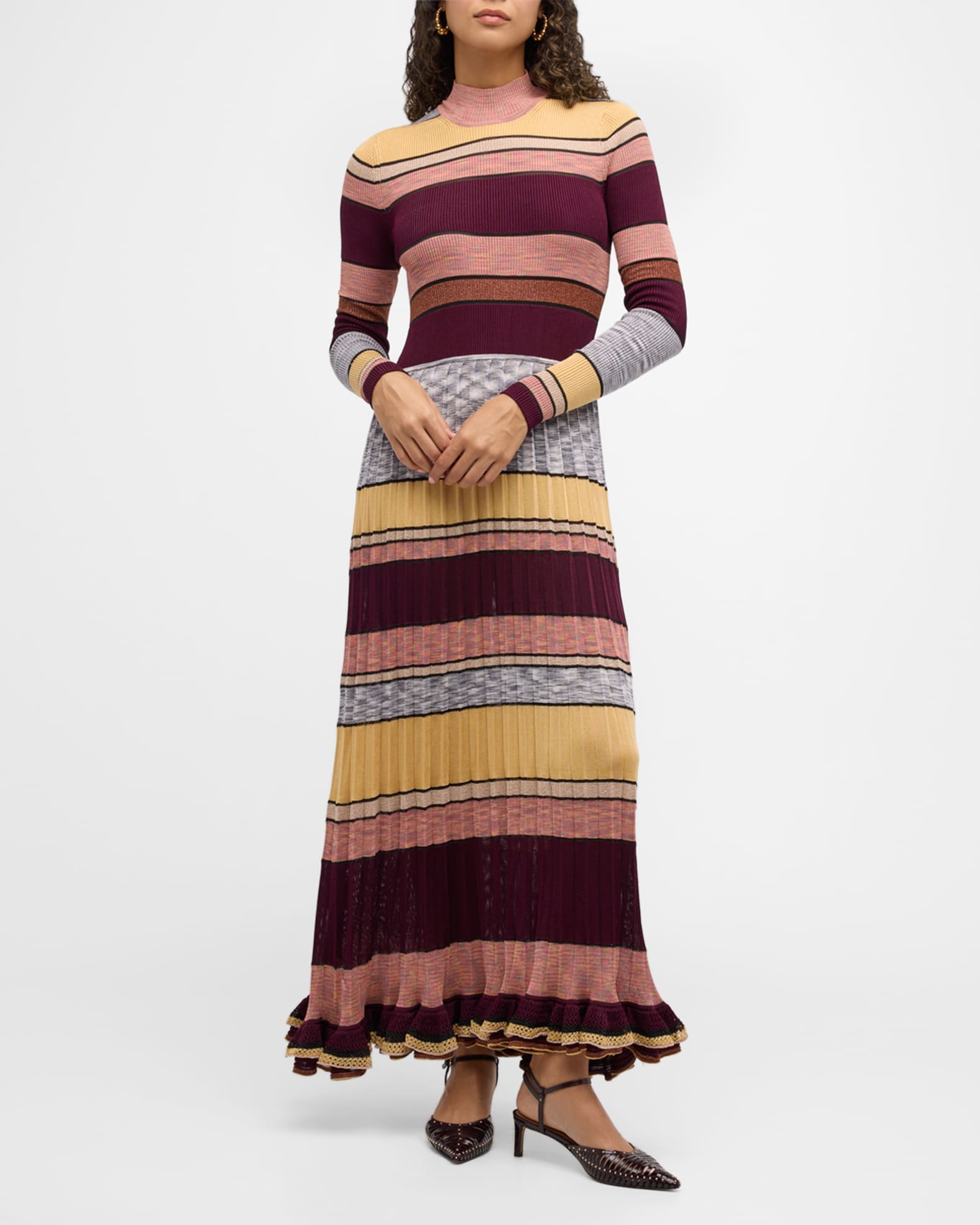Ulla Johnson Evangeline Striped Mock-Neck Knit Maxi Dress