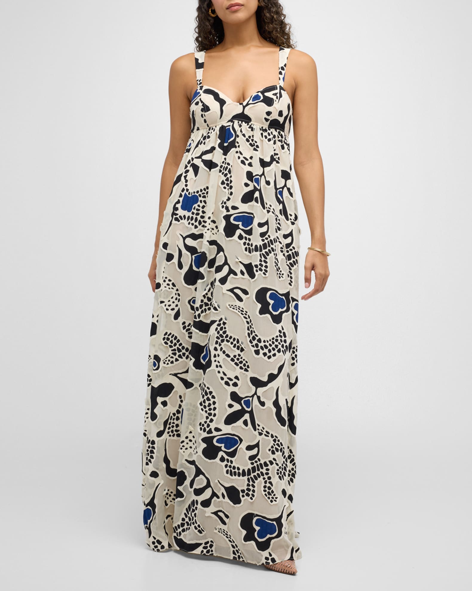 Ulla Johnson Leilani Abstract-Print Applique Sweetheart Gown