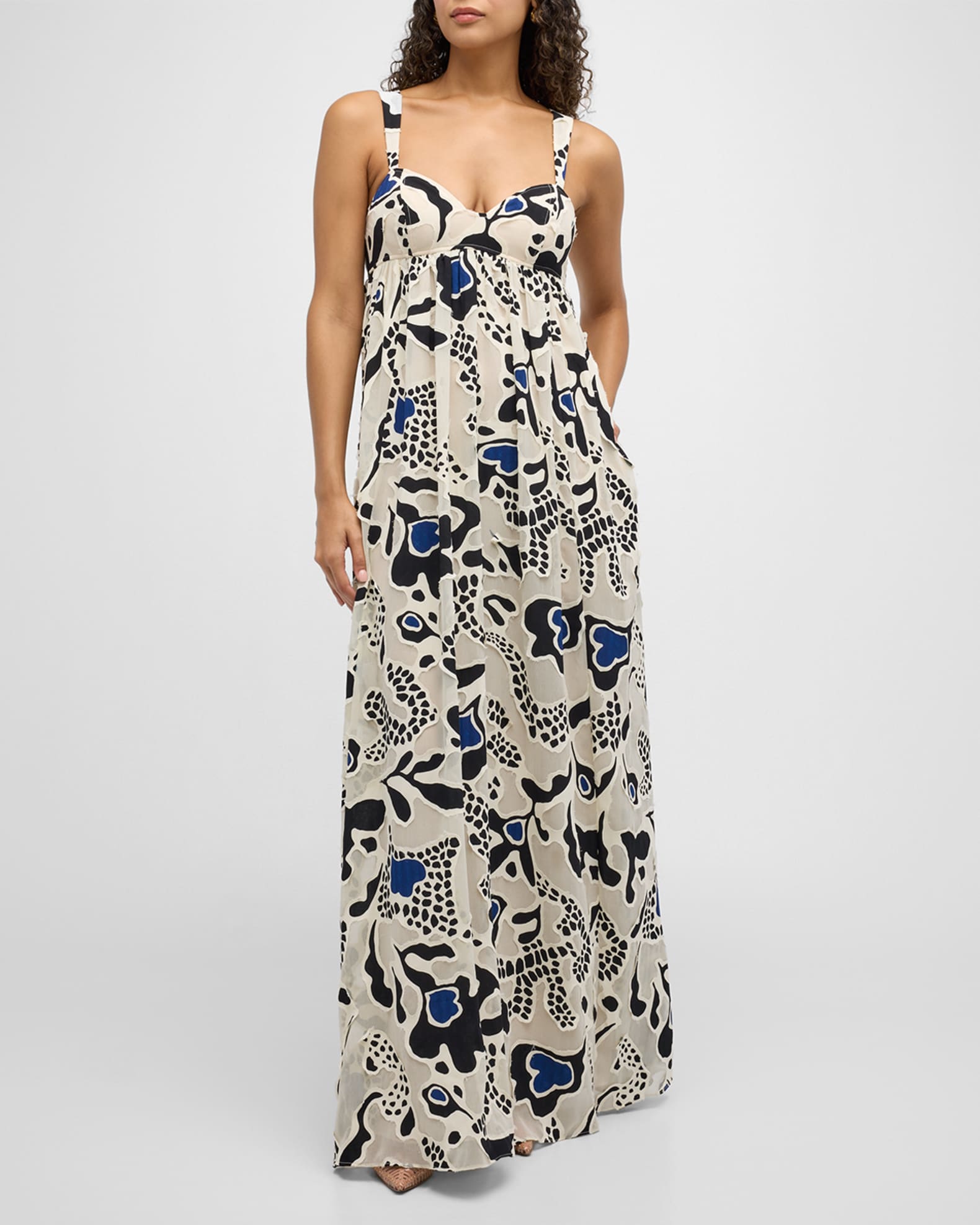Ulla Johnson Leilani Abstract-Print Applique Sweetheart Gown