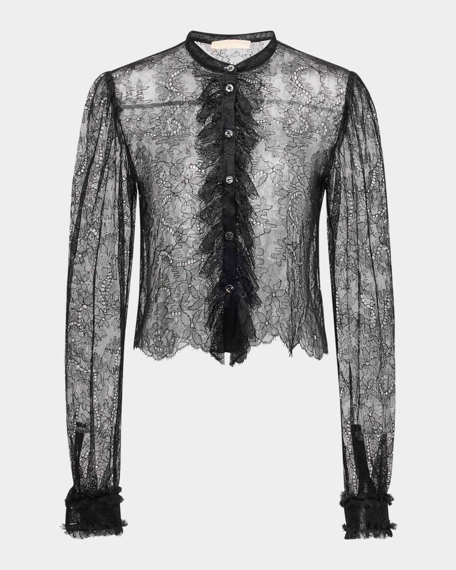 Ulla Johnson Cecile Ruffle-Trim Floral Lace Blouse | Neiman