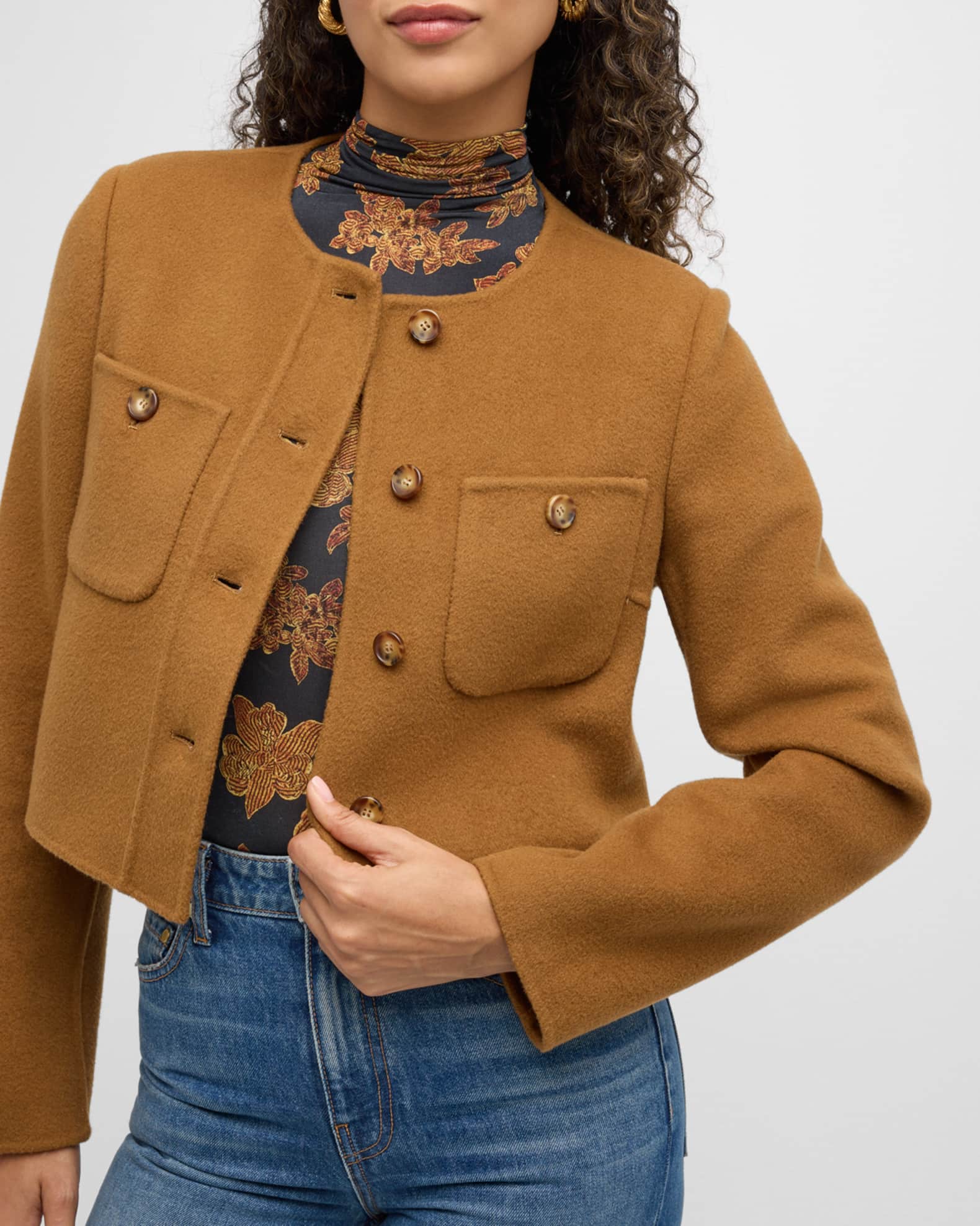 ジャケット・アウター Na.e Wool&Cashmere Button Coat Women Short Coat Single Breasted Wool Cashmere Blend Button