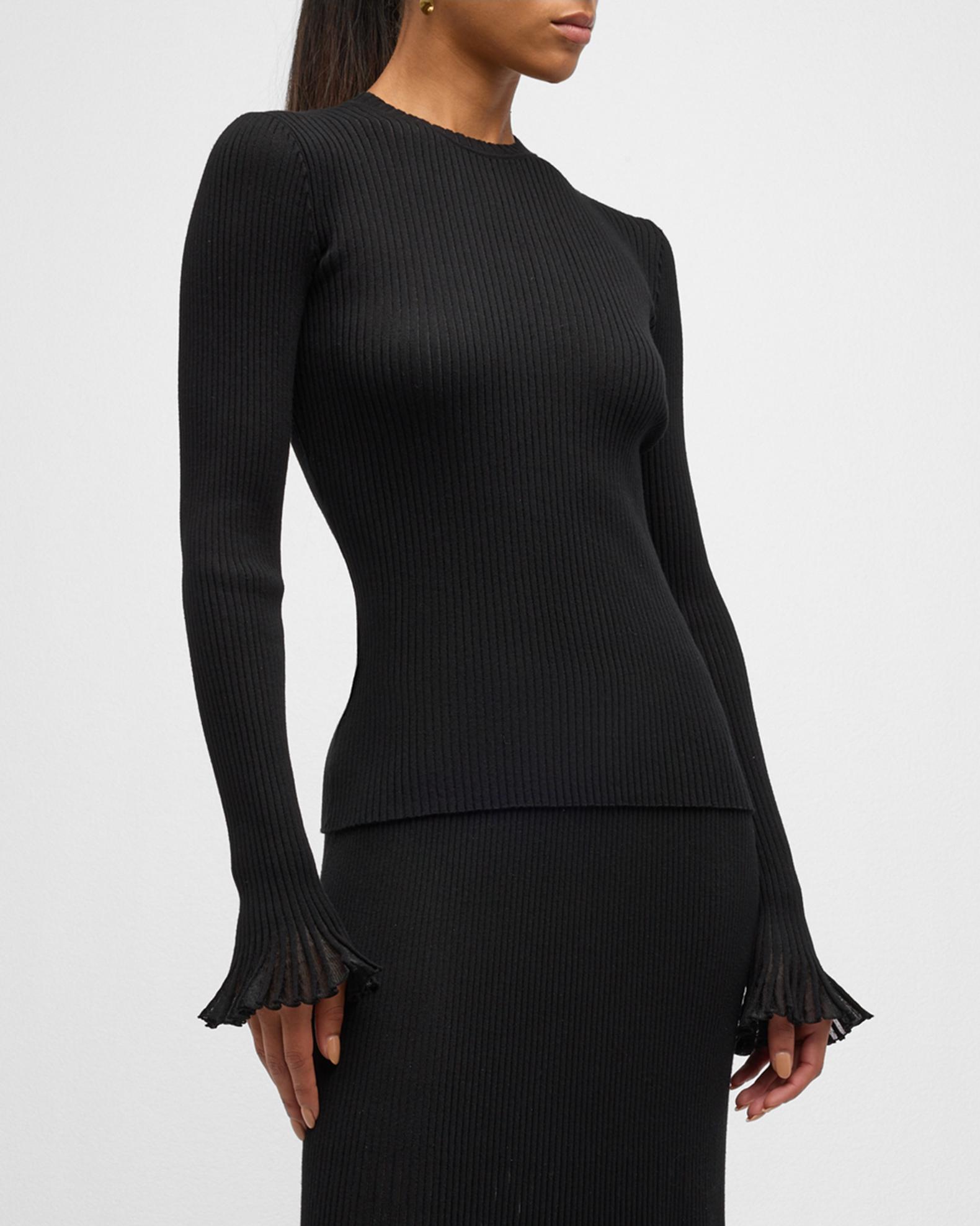 Ulla Johnson Aster Ribbed Ruffle-Cuff Top | Neiman Marcus