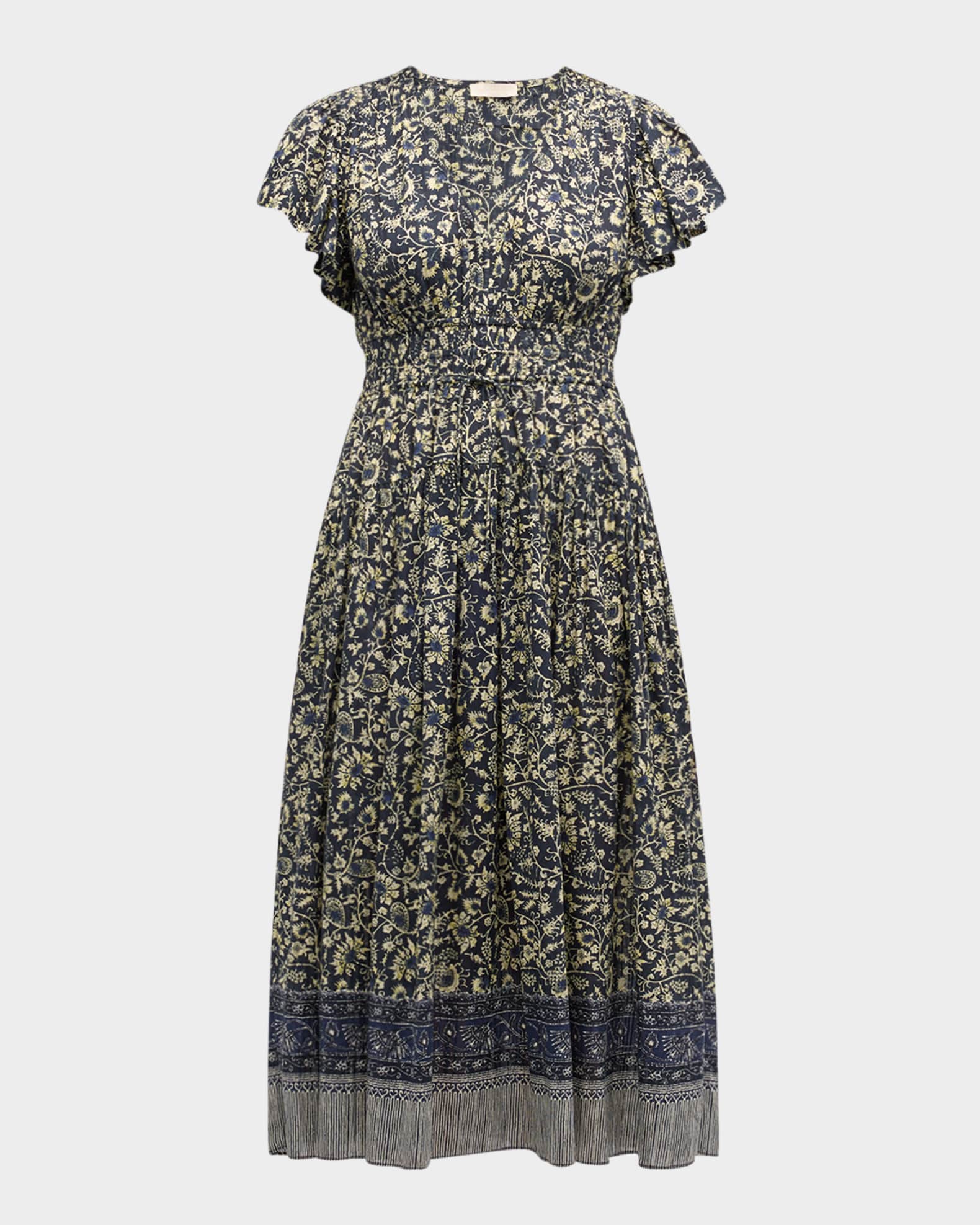 Ulla Johnson Women s Lyria Floral Cotton blend Midi Dress Raven Size 8