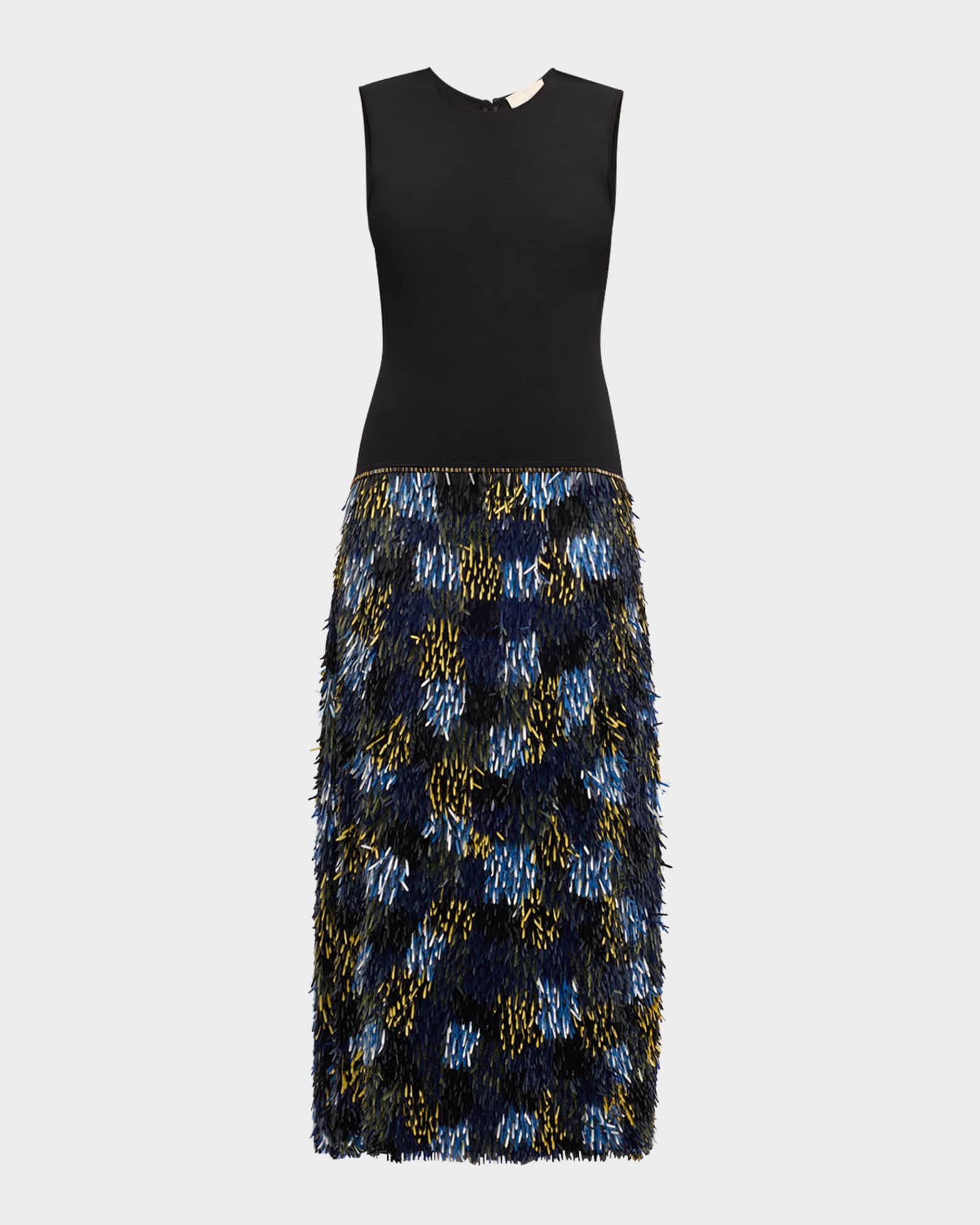 Simone Sleeveless Fringe Midi Dress 0
