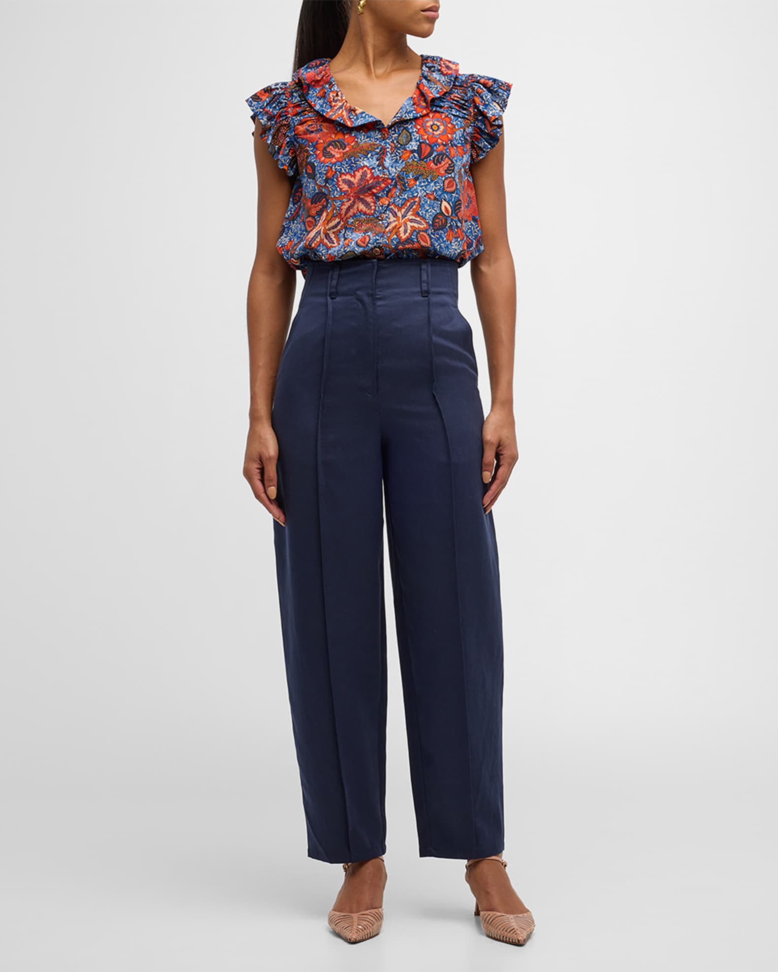 Ivette Floral-Print Ruffle Silk Top 1