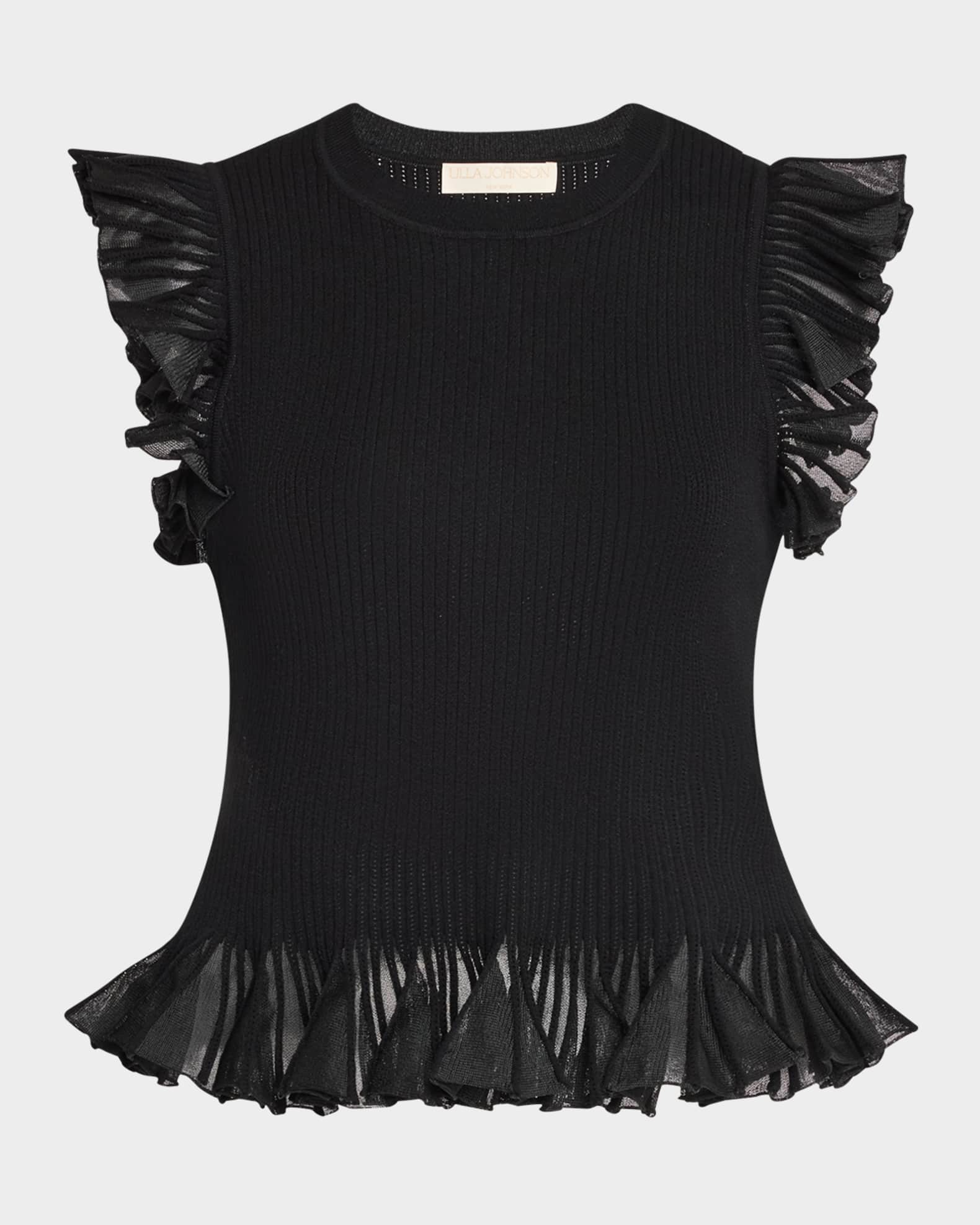 限定セール★ULLA JOHNSON リボン リブトップス 送料・関税込み Ulla Johnson Leila Ribbed Ruffle Top - Bergdorf Goodman