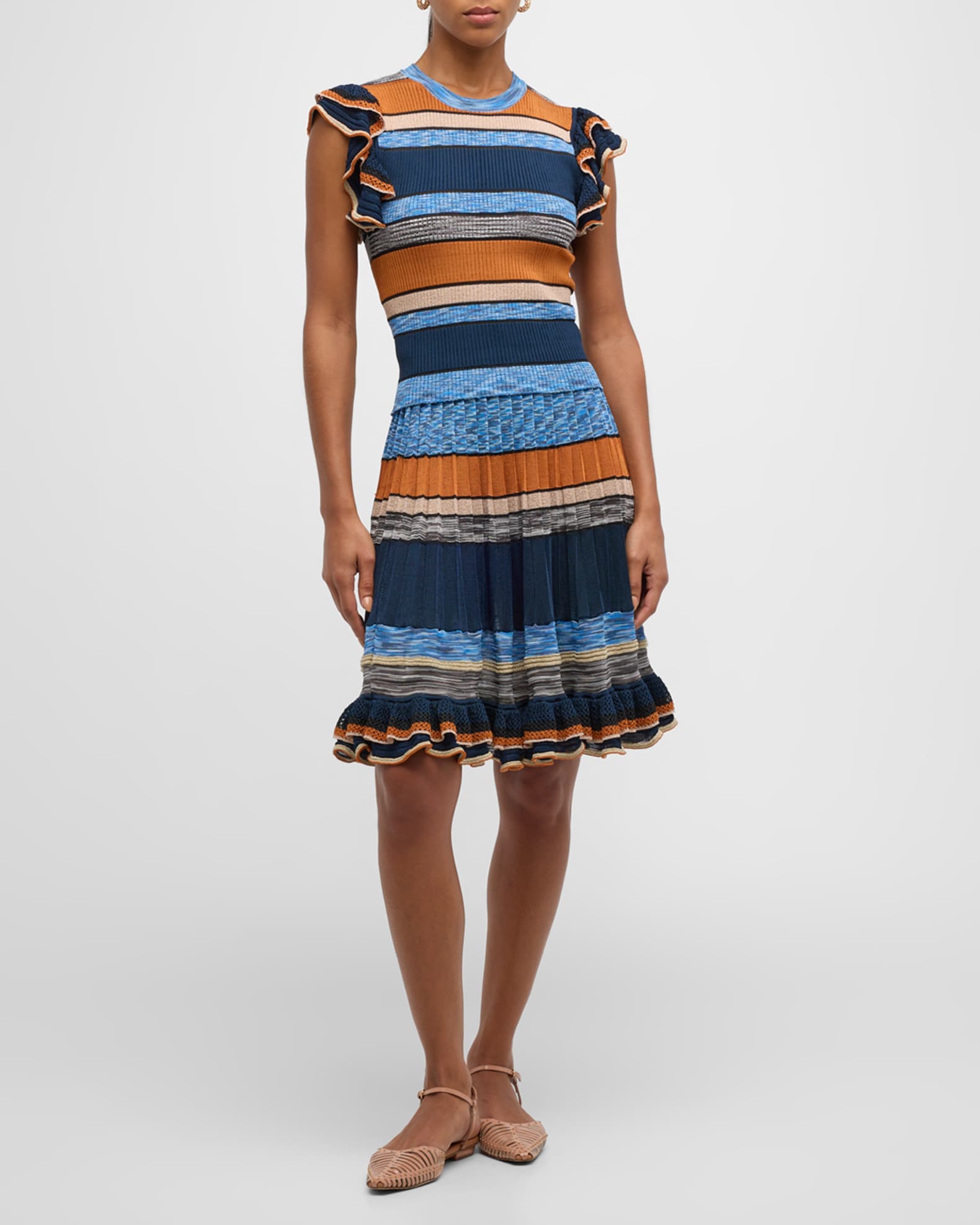 Ulla Johnson Cecile Striped Ruffle Rib Knit Top Neiman Marcus