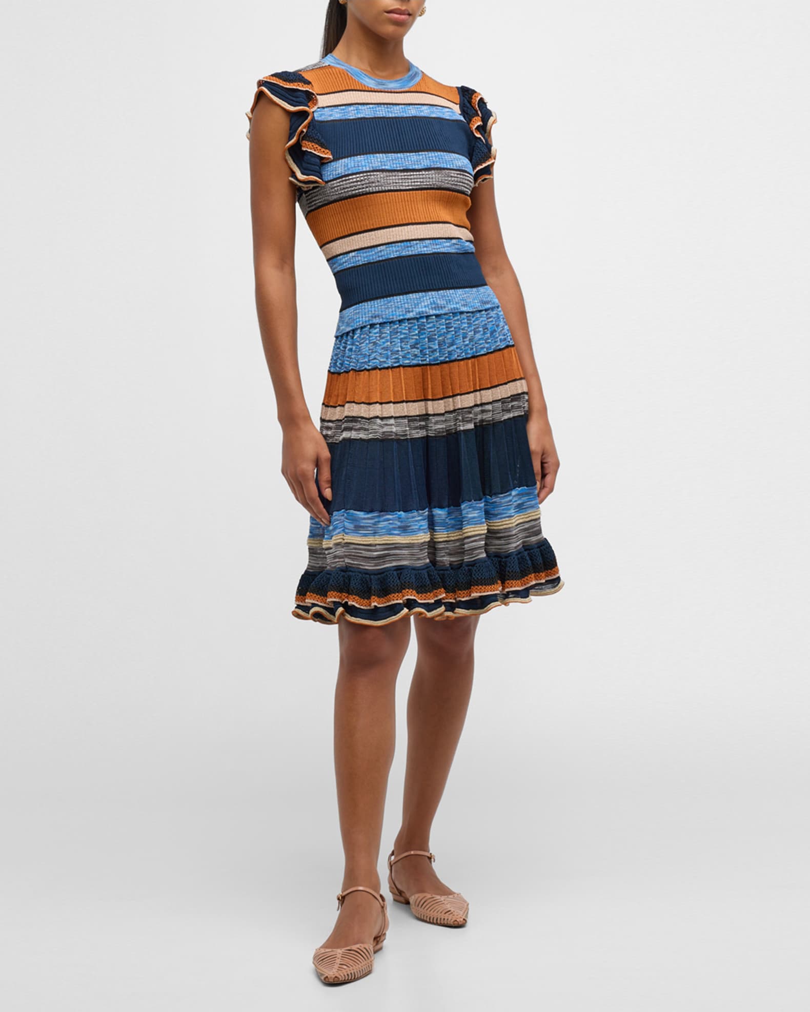 Eios Striped Ruffle-Hem Knit Skirt 1
