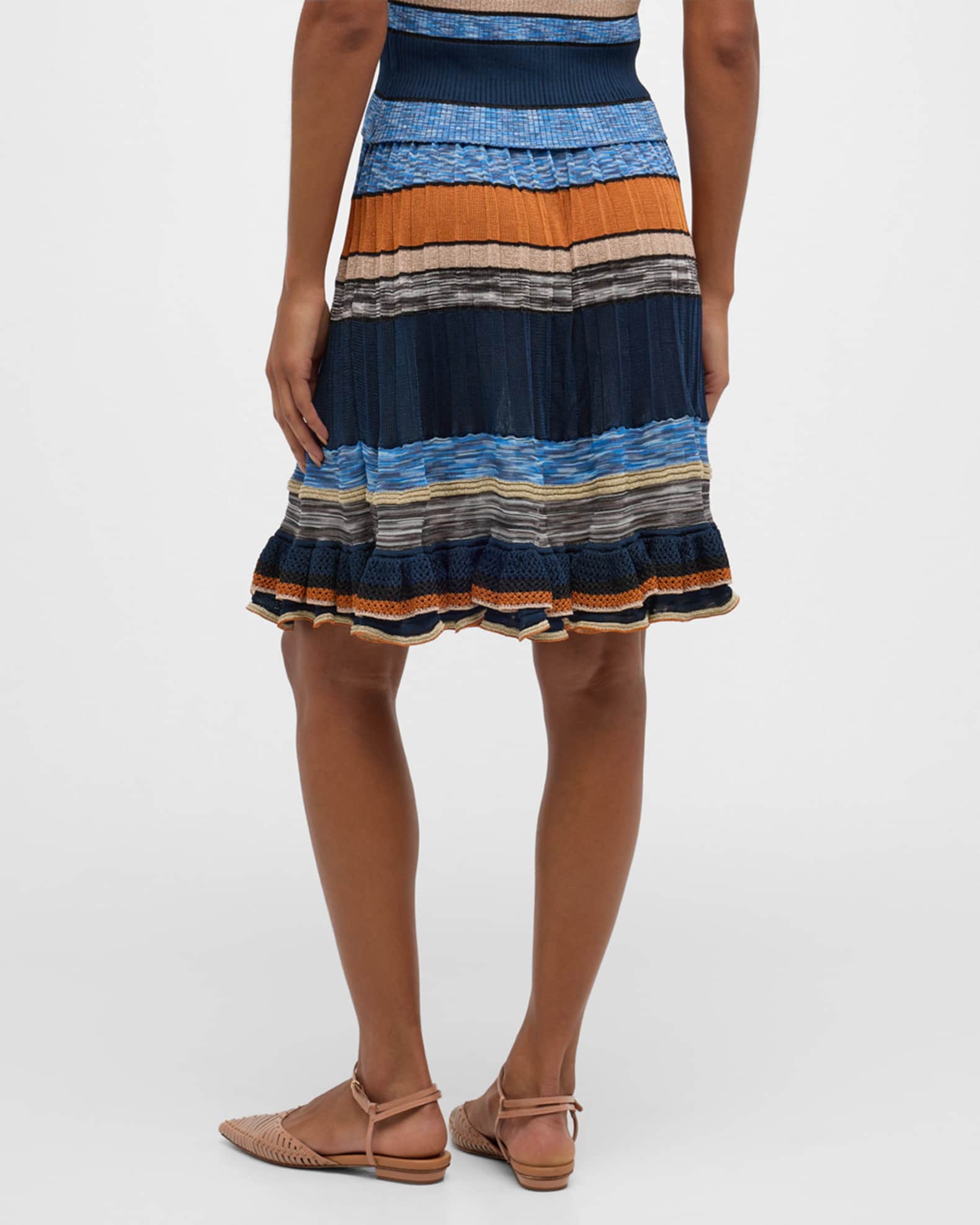 Eios Striped Ruffle-Hem Knit Skirt