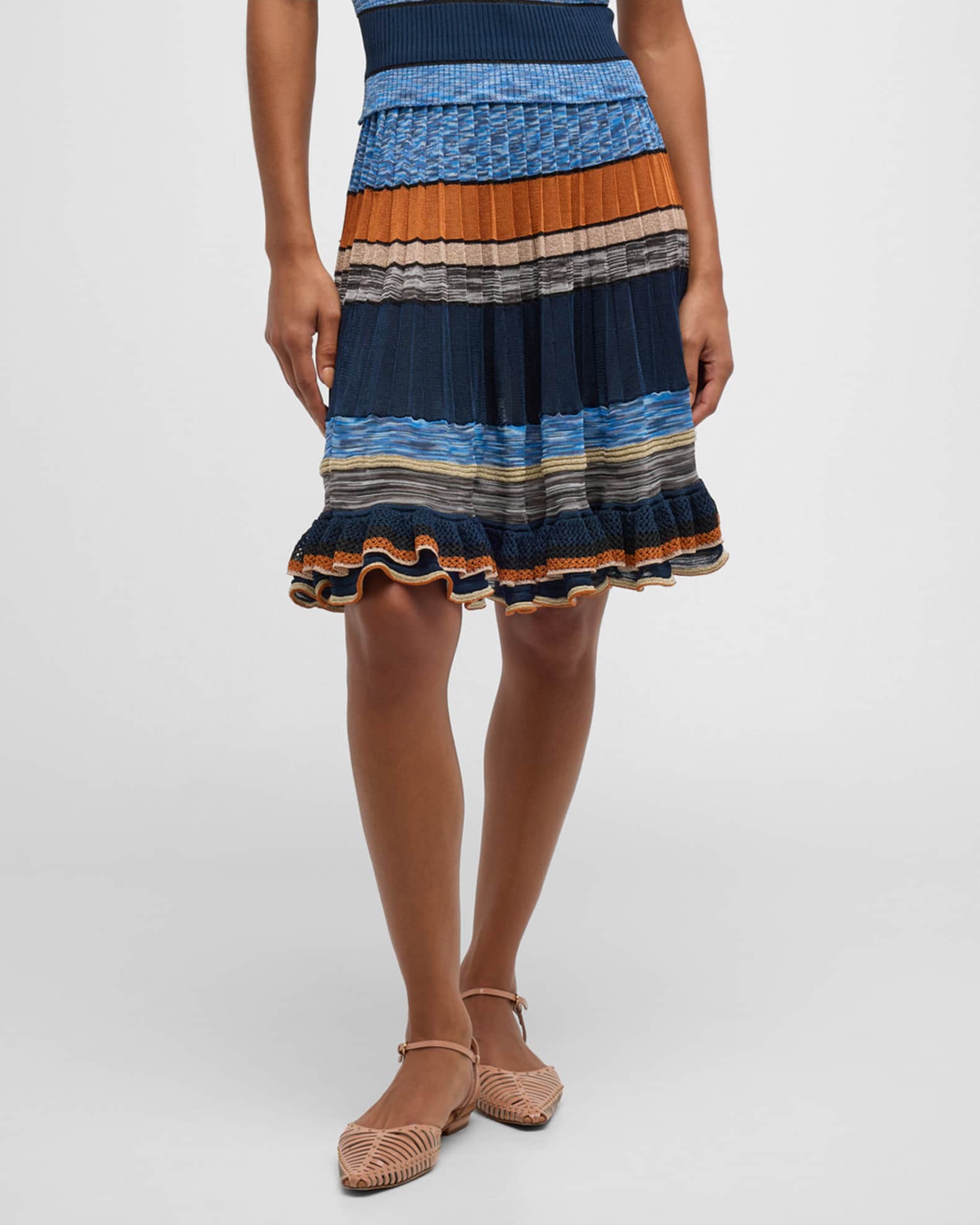 Eios Striped Ruffle-Hem Knit Skirt