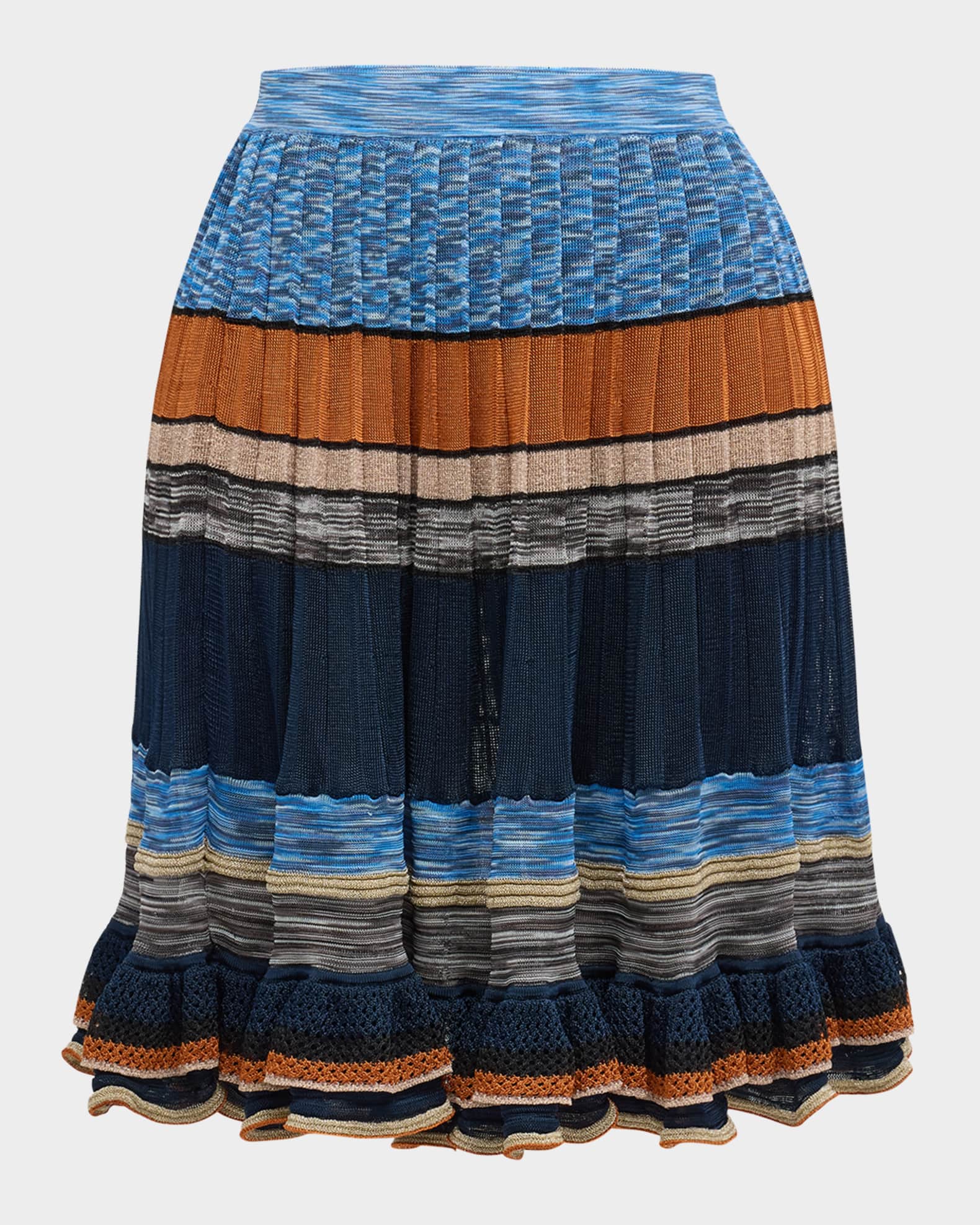 Eios Striped Ruffle-Hem Knit Skirt 0
