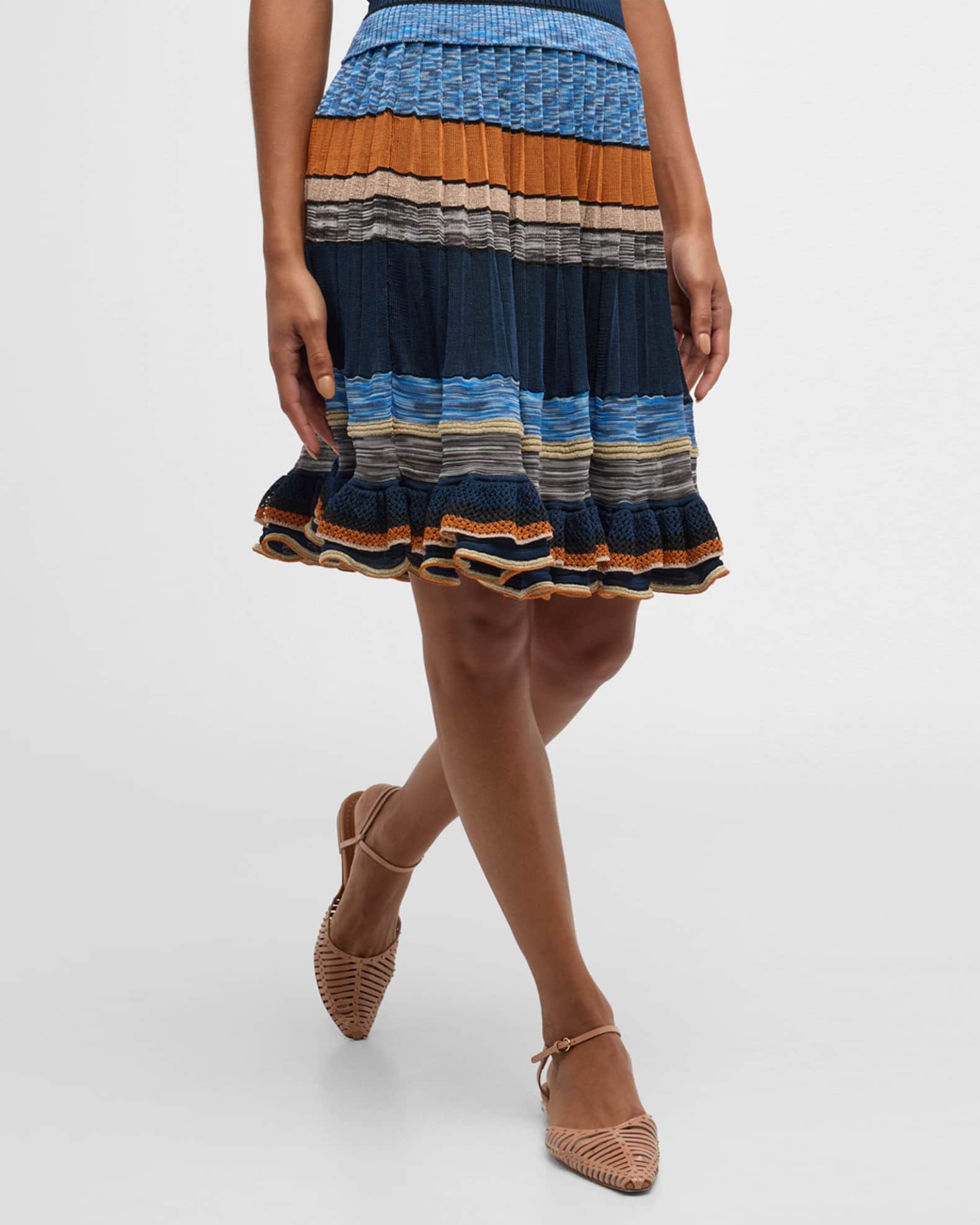 Ulla Johnson Eios Striped Ruffle-Hem Knit Skirt | Neiman Marcus