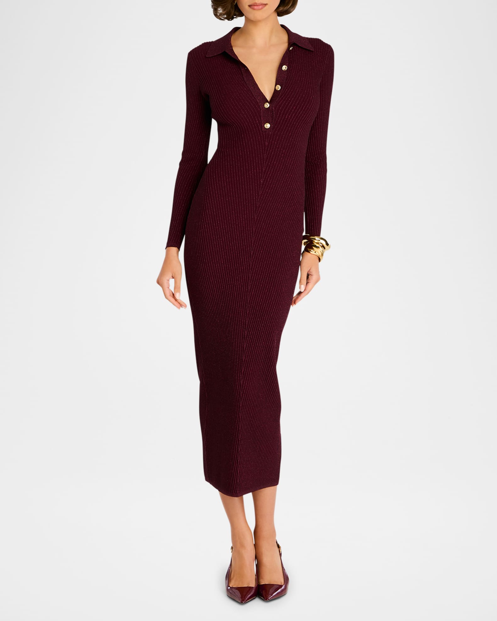 Buffy Sparkly Knit Long-Sleeve Midi Dress 0