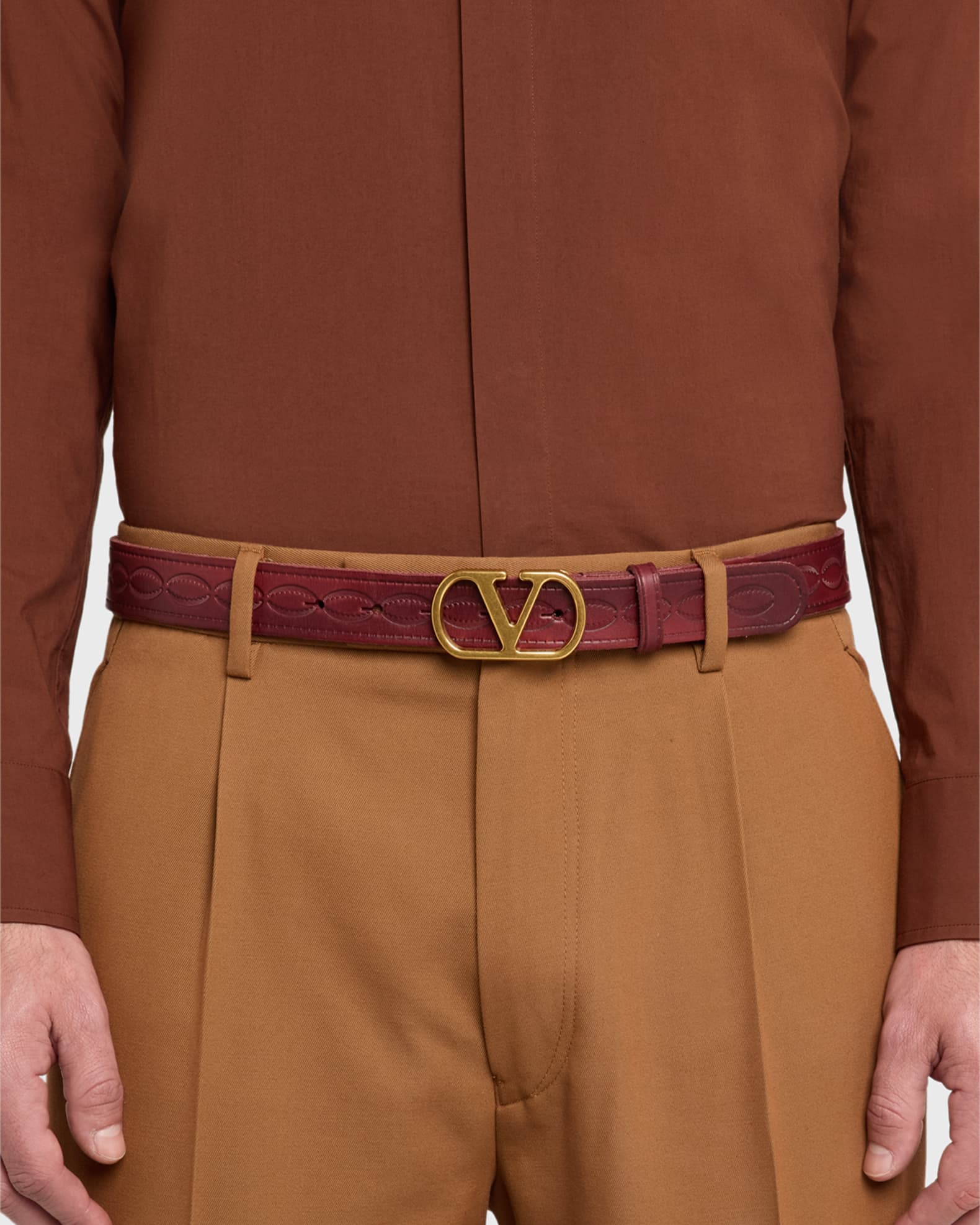 Valentino Garavani Men's Leather V Logo Buckle Belt | Neiman