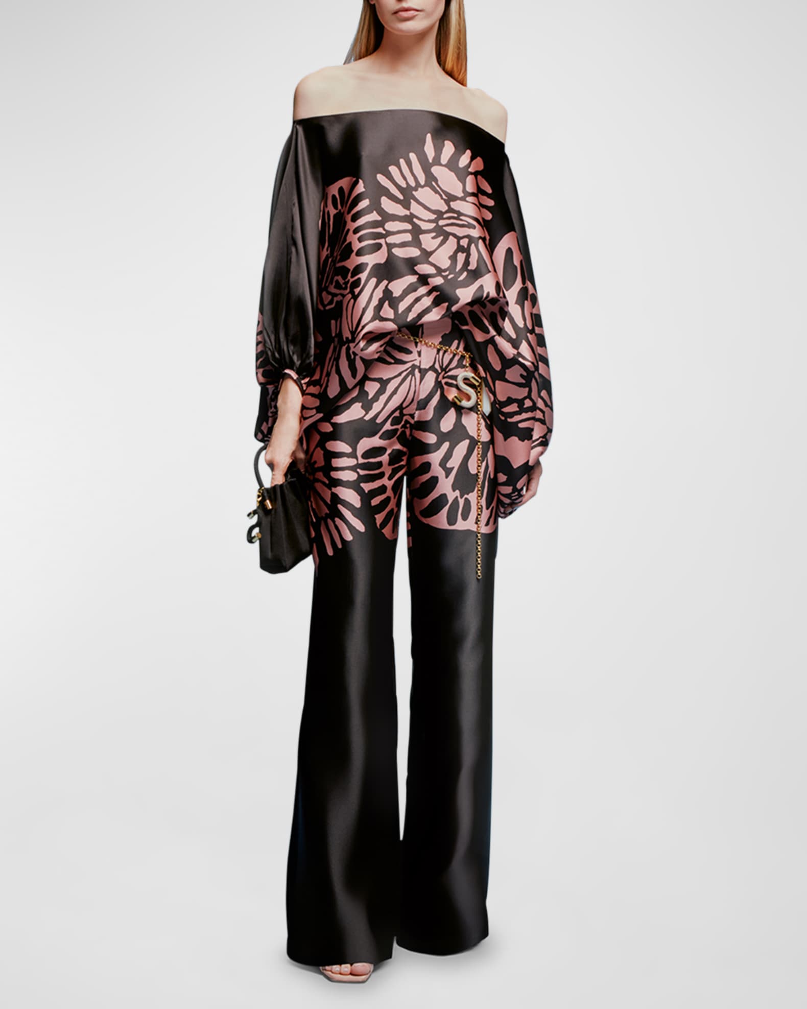 Andie Printed Straight-Leg Silk Pants 1