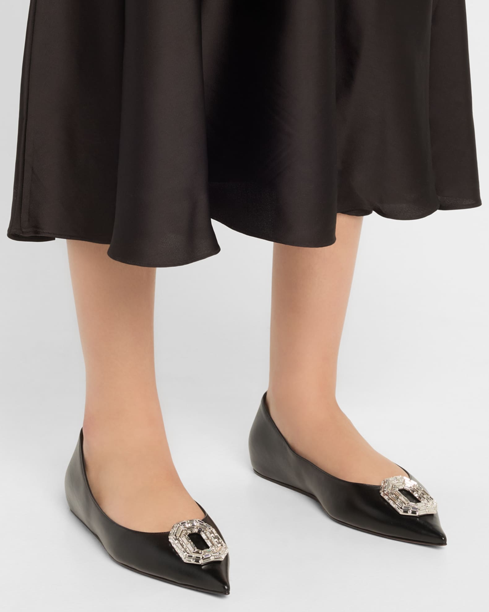 Camelia Leather Crystal Ornament Ballerina Flats 1