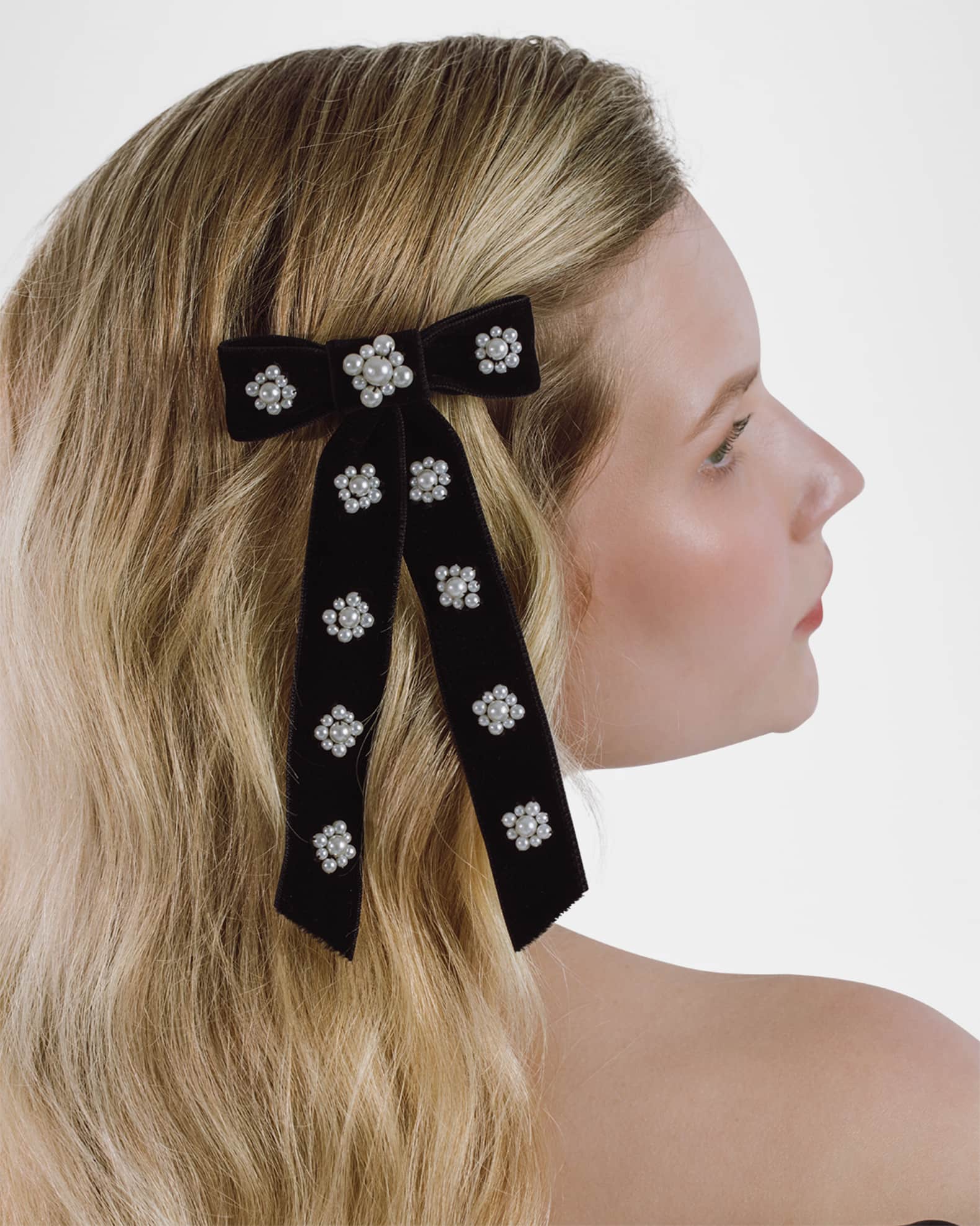 Jennifer Behr Lynette Pearly Velvet Bow Barrette | Neiman Marcus