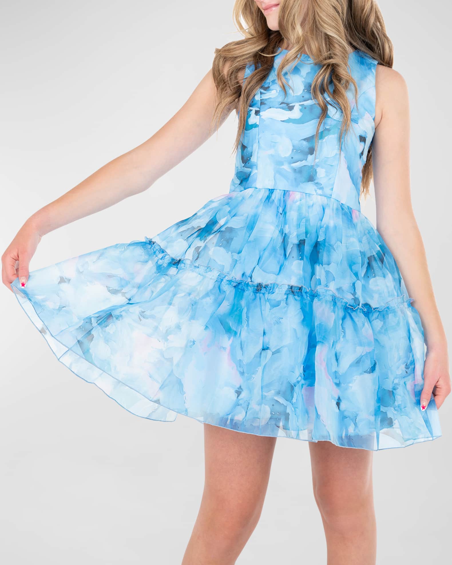Zoe Girl s Becky Floral print Tiered Dress Size 7 16 Blue 14 Girls Apparel Dresses