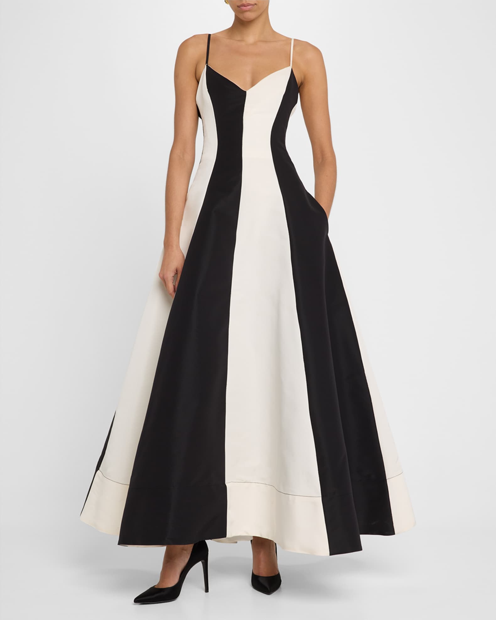 Stripe Colorblock V-Neck Evening Gown 1