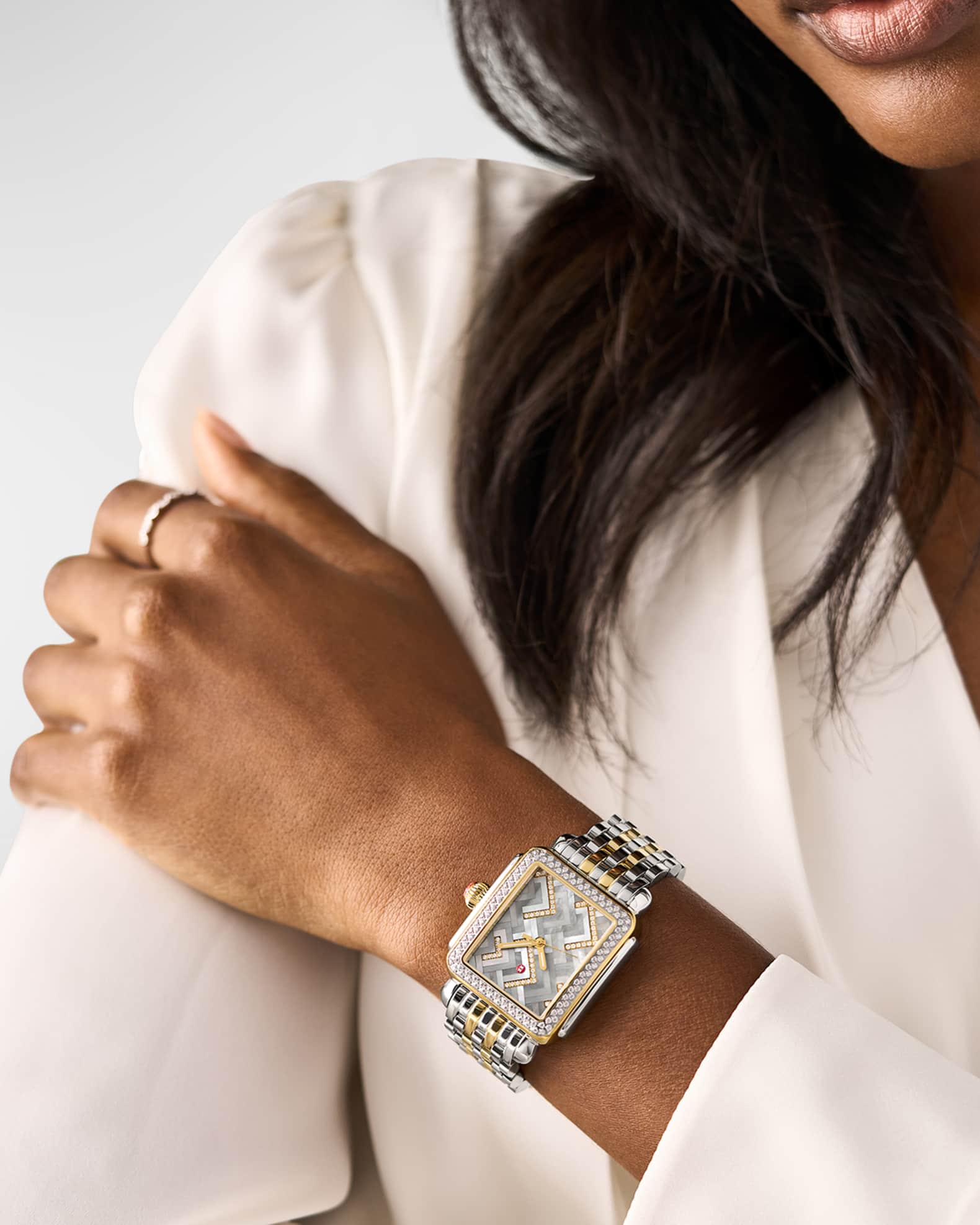 MICHELE Limited Edition Deco Two Tone 18K Gold Plated Mosaic Diamond Watch Neiman Marcus