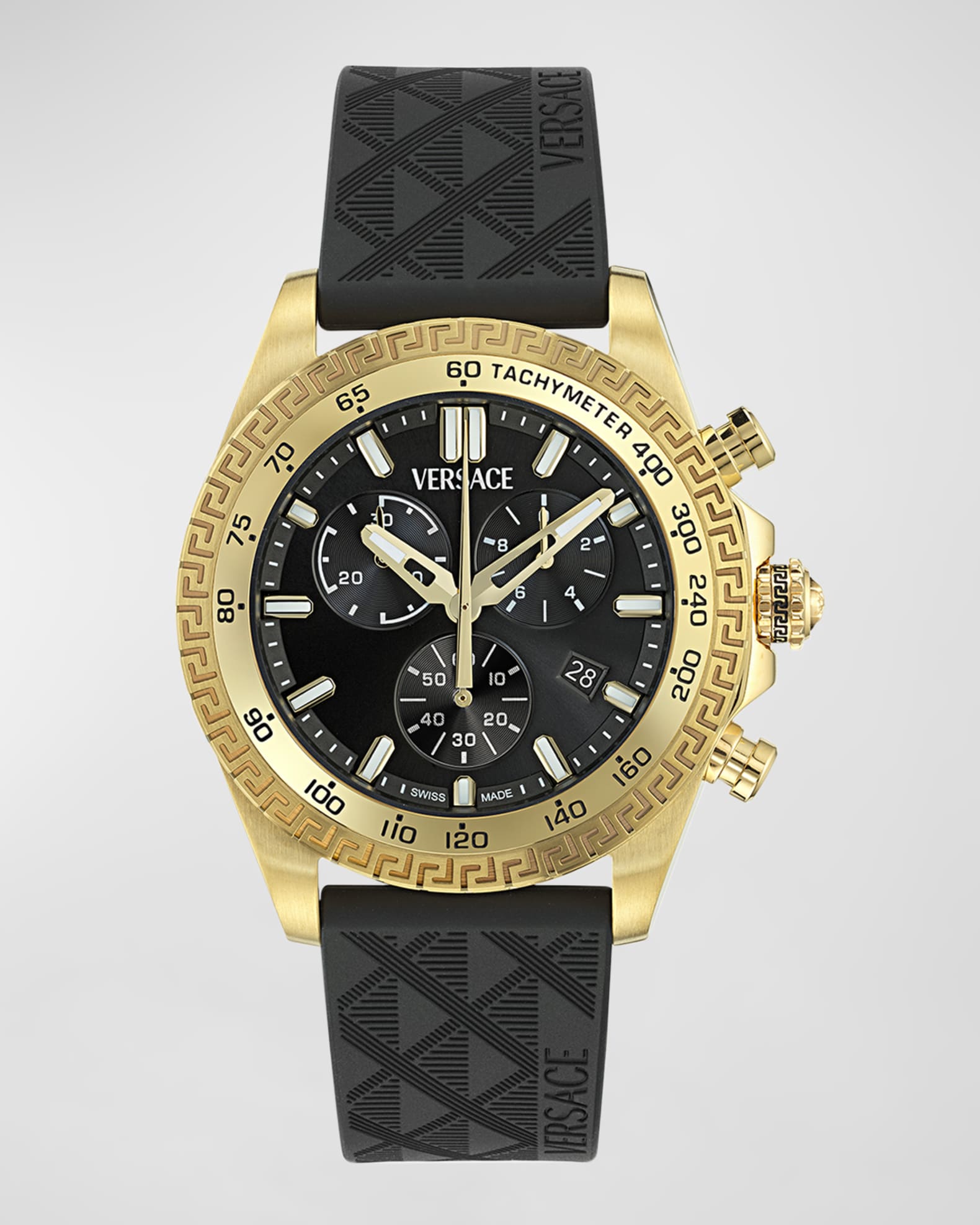 Men's Chrono X IP Yellow Gold PU-Strap Watch, 44mm