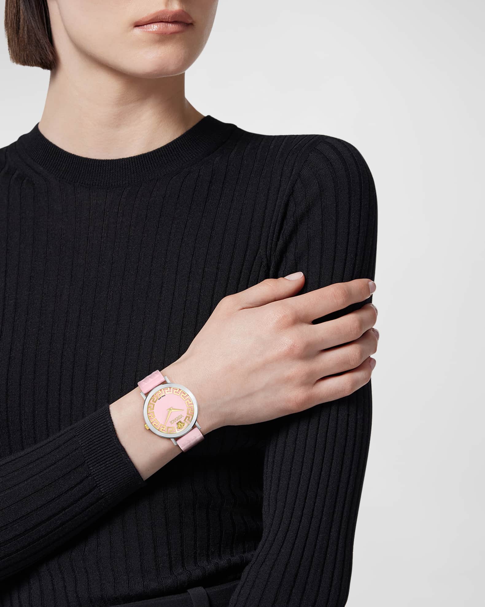 Versace 35mm Daedalus Watch with Leather Strap, Stainless Steel/Pink