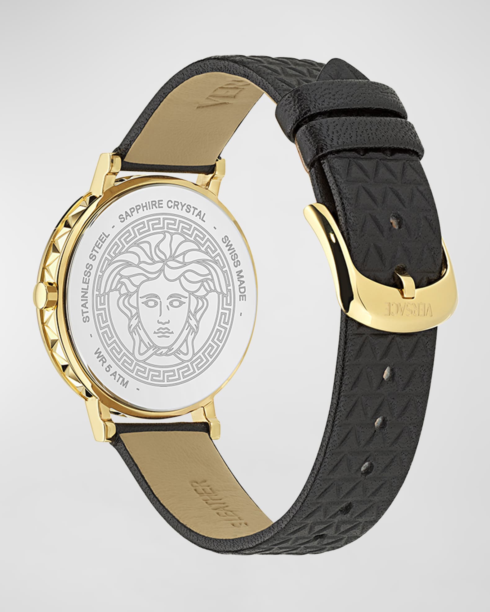 Versace 35mm Daedalus Watch with Leather Strap, Gold/Black Neiman Marcus