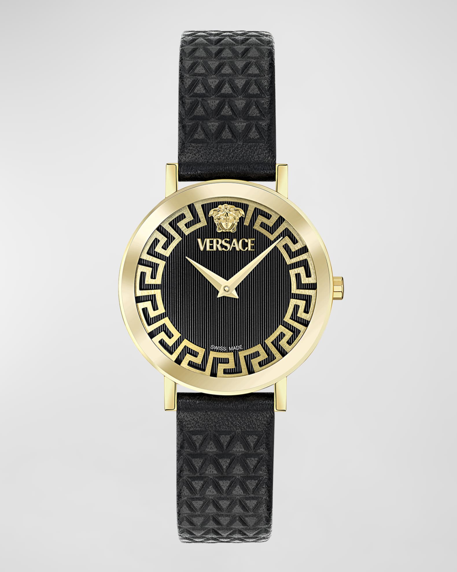 Versace 35mm Daedalus Watch with Leather Strap, Gold/Black Neiman Marcus