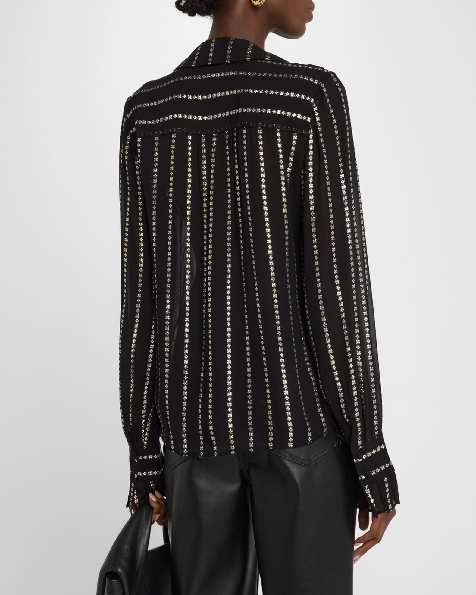 PAIGE Sosa Long-Sleeve Metallic Stripe Blouse | Neiman Marcus