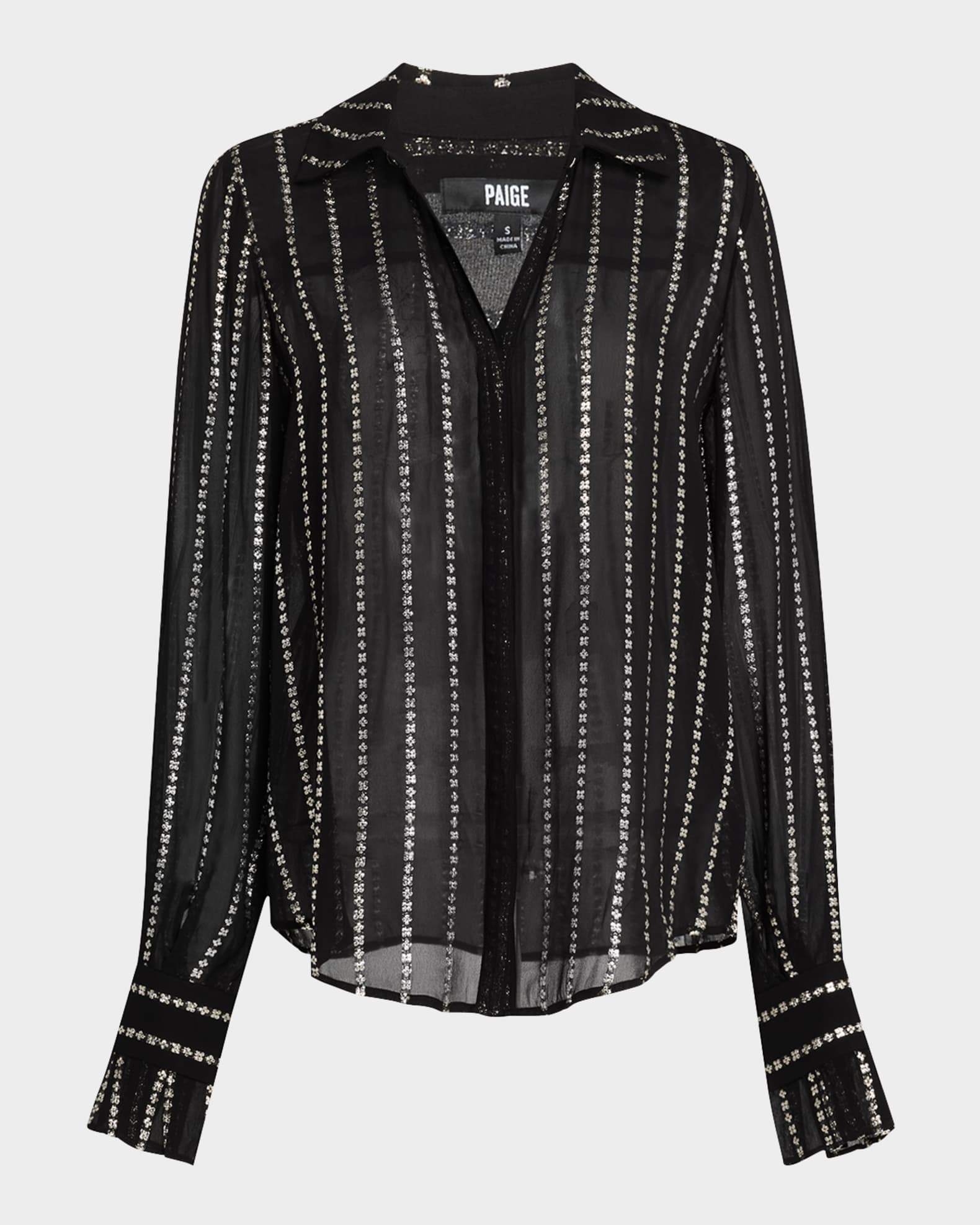 Sosa Long-Sleeve Metallic Stripe Blouse 0
