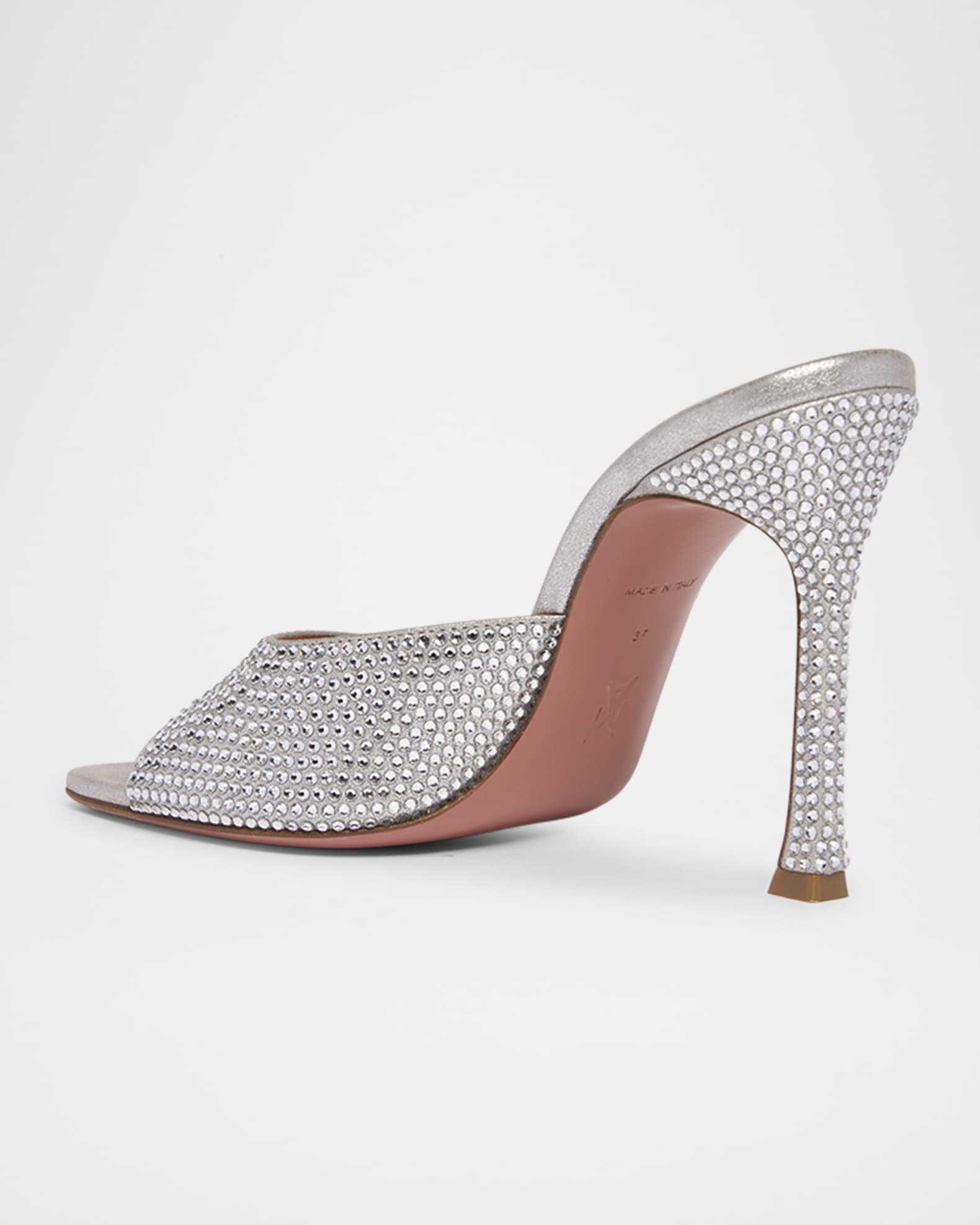 Amina Muaddi Alexa Crystal Metallic Stiletto Mule Sandals | Neiman