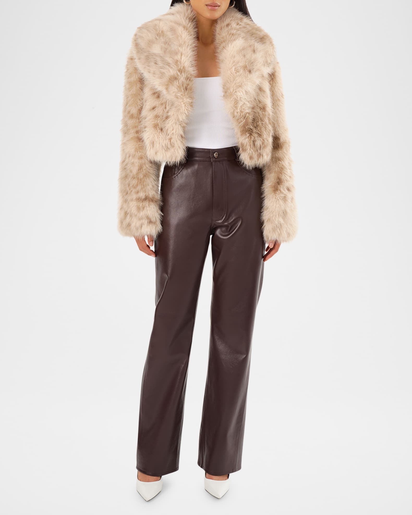 Danika Leopard Printed Faux Fur Cropped Coat