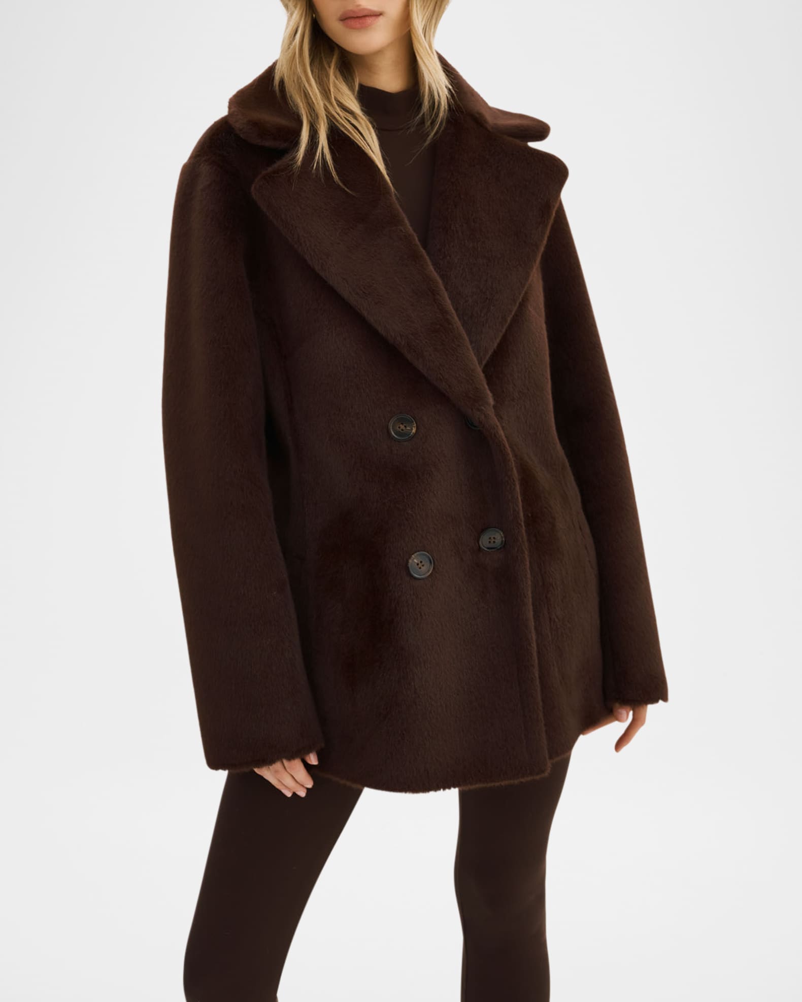 Per una double breasted faux fur coat shop
