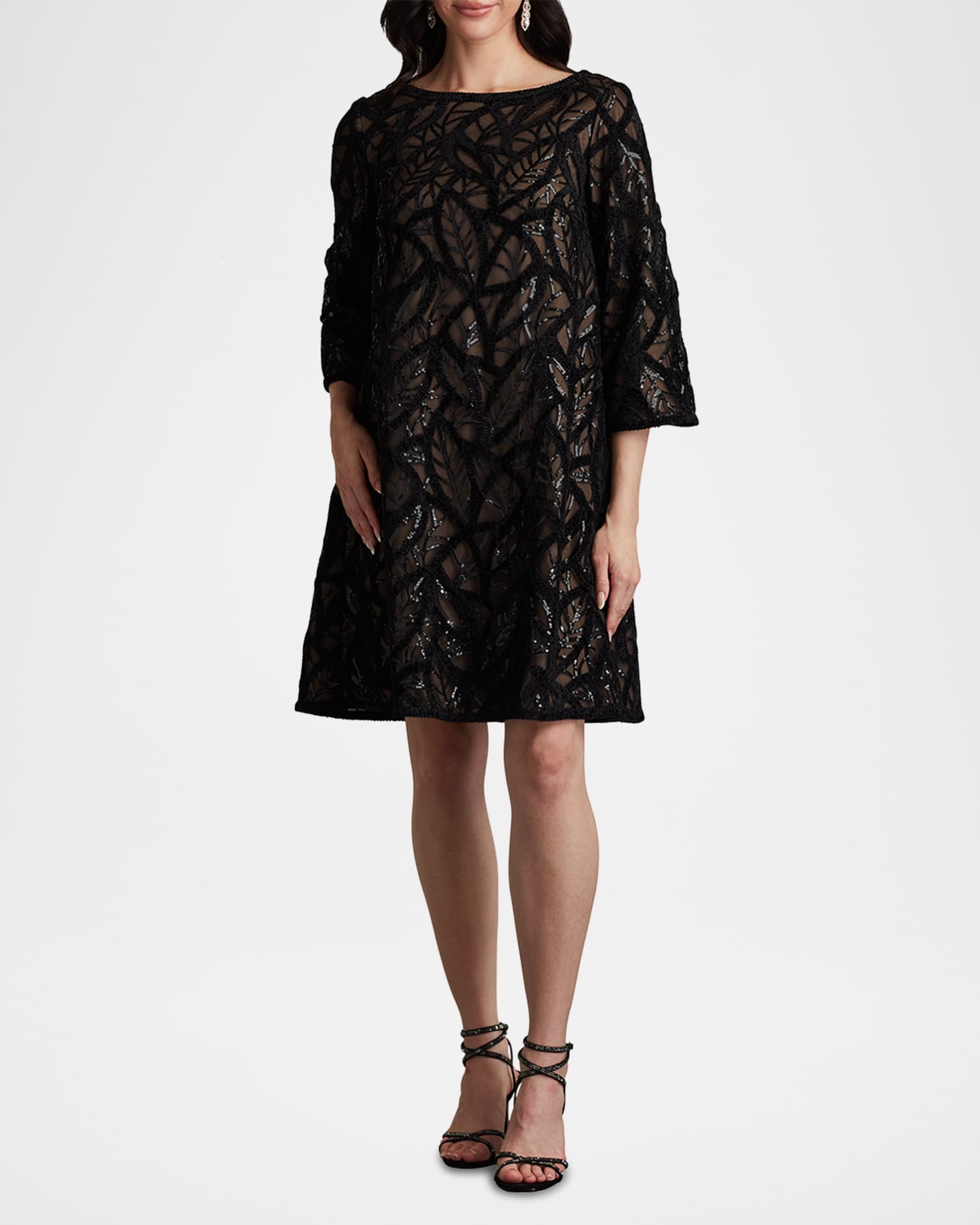 Bateau Neck Sequin Velvet Lace Dress