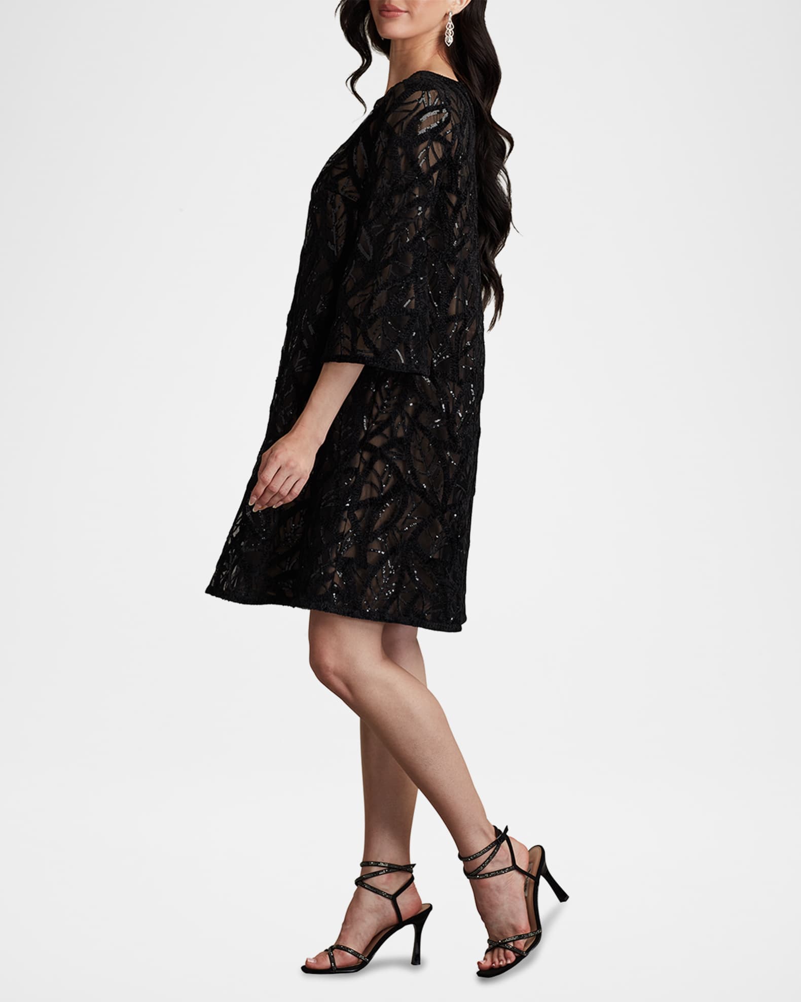 Tea-length Bateau Neck Satin Lace Sheath Dress Papaya main image 1