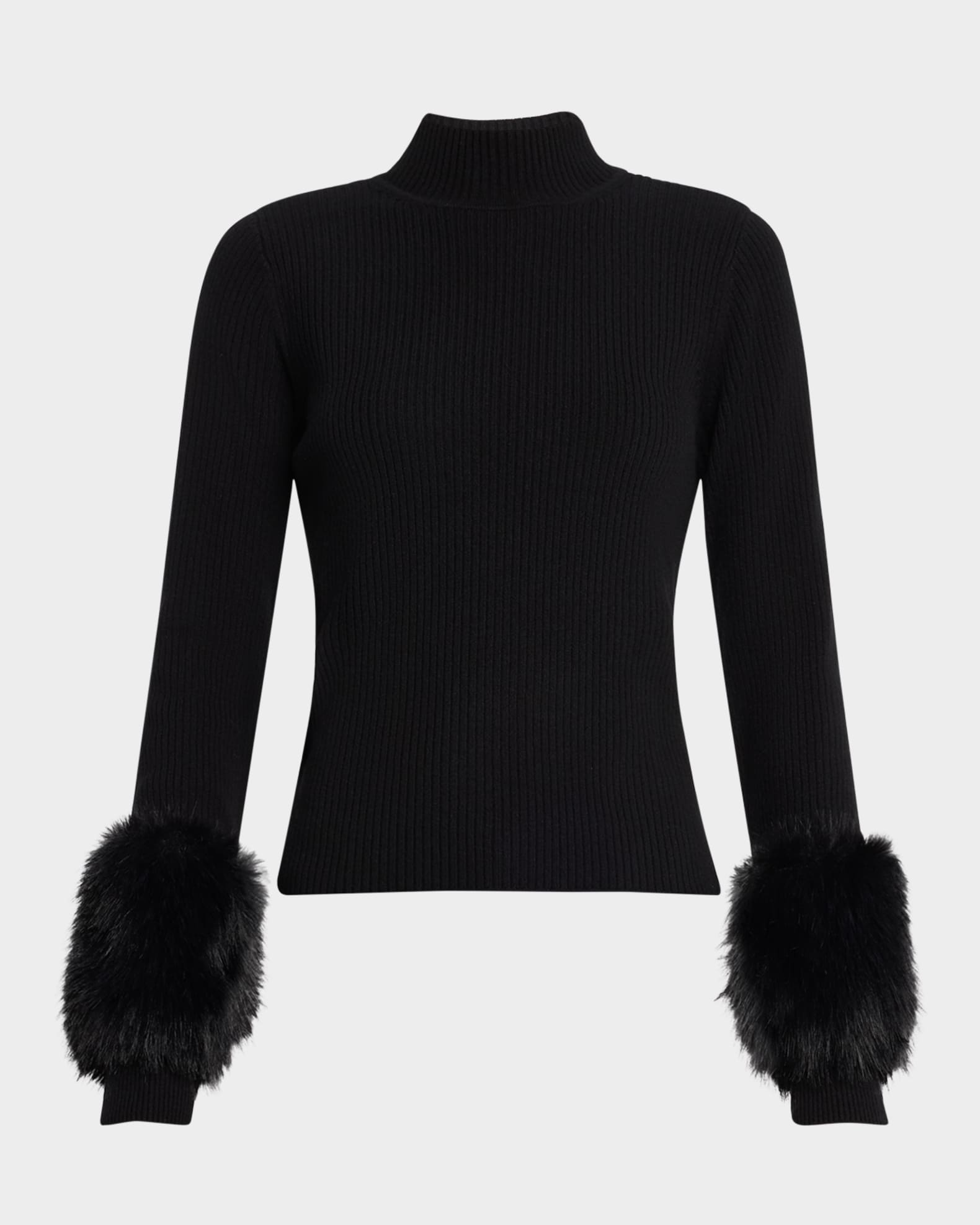Ramy Brook Magnus Turtleneck Sweater with Faux Fur Cuffs Neiman Marcus