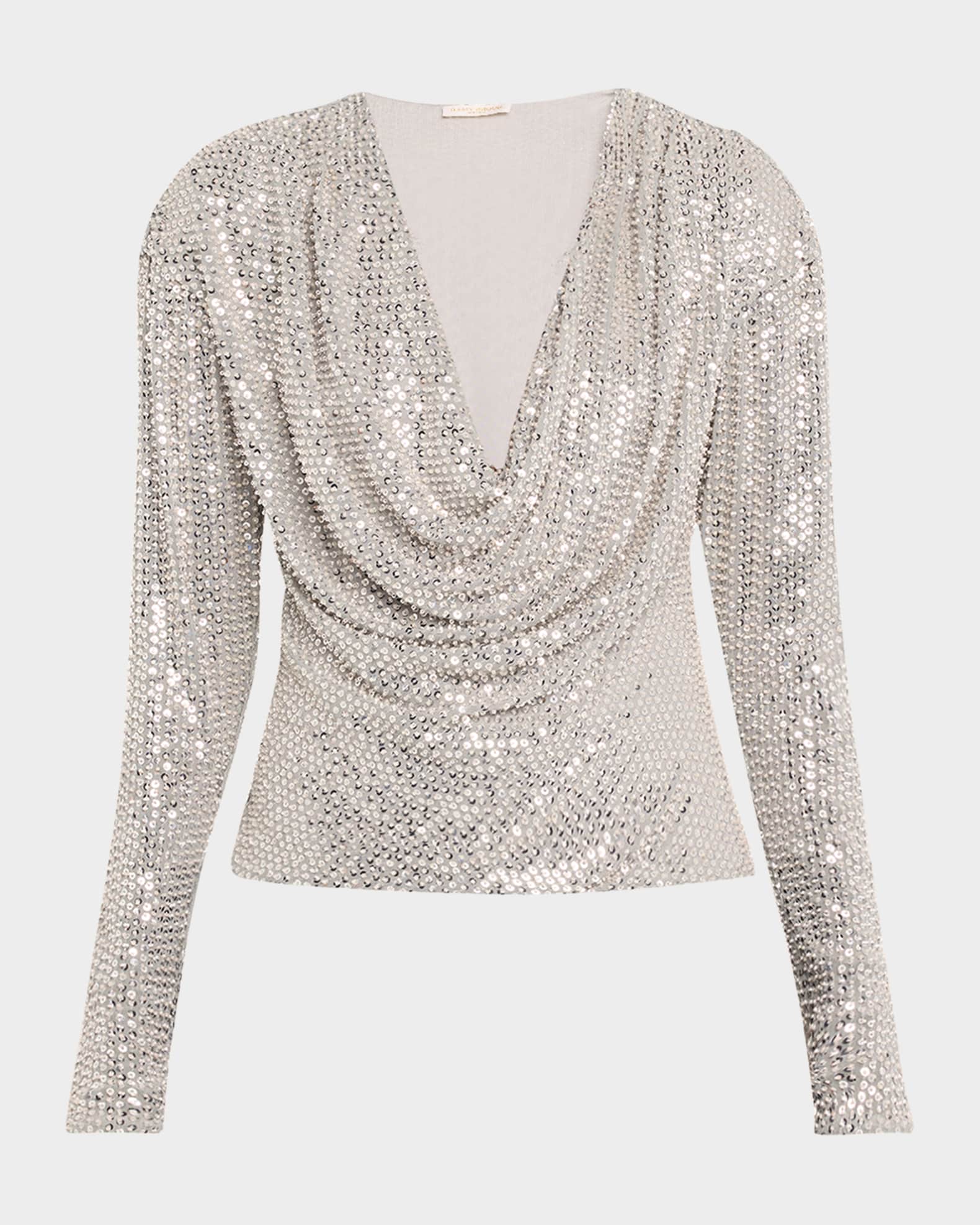 Leon Sequined Cowl-Neck Blouse 0