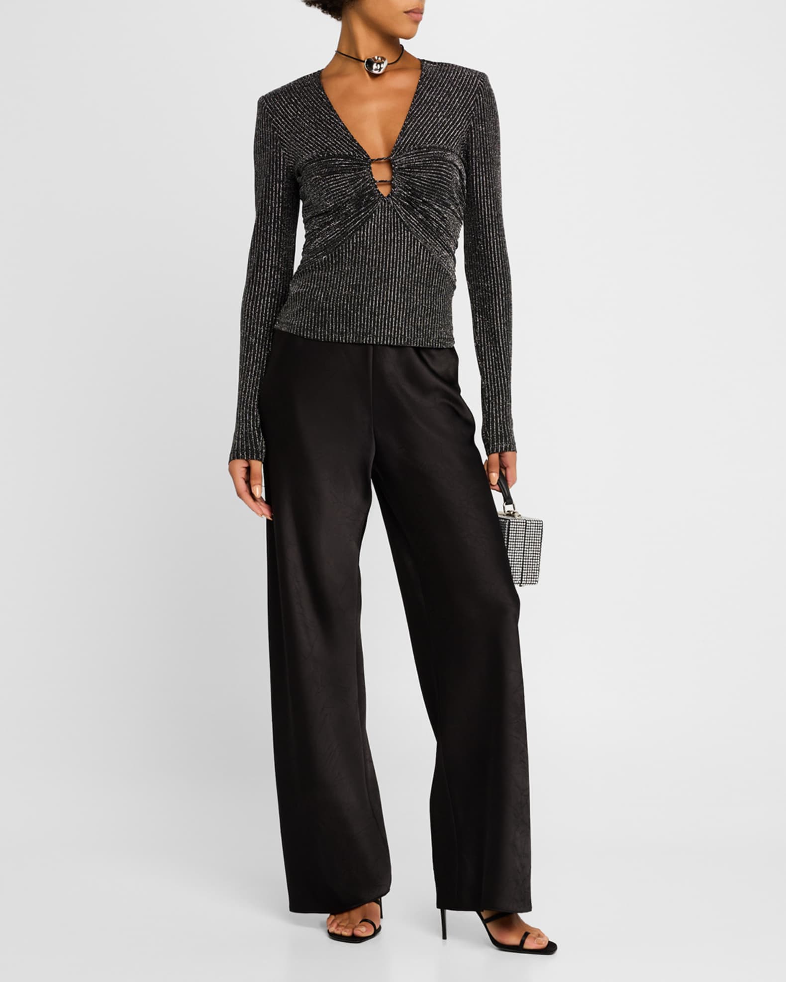 Brenda Metallic Striped Long-Sleeve Top 1