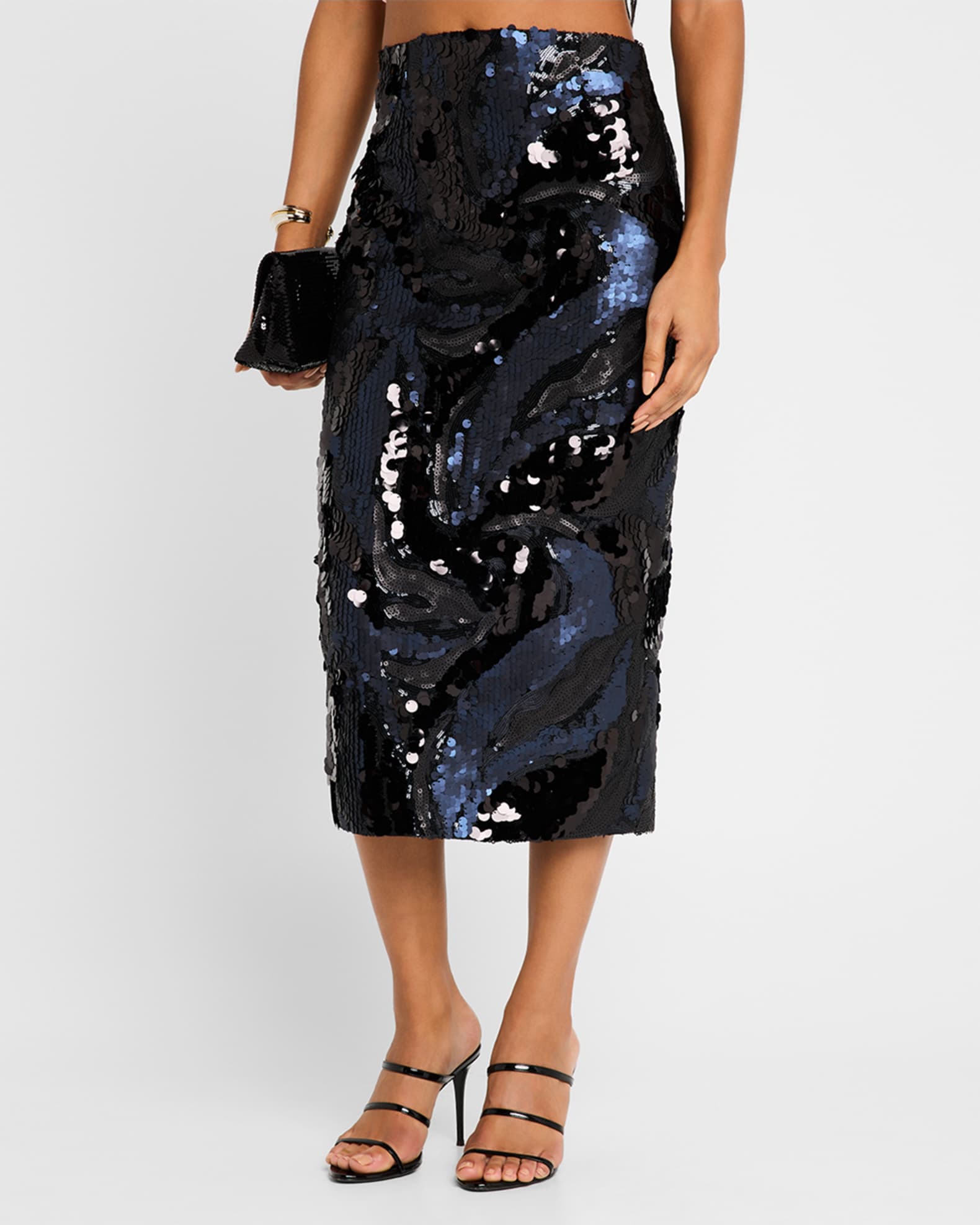 Ramy Brook Women s Donnelly Sequin Midi Skirt Black Size 6 Black Sequin Swirl