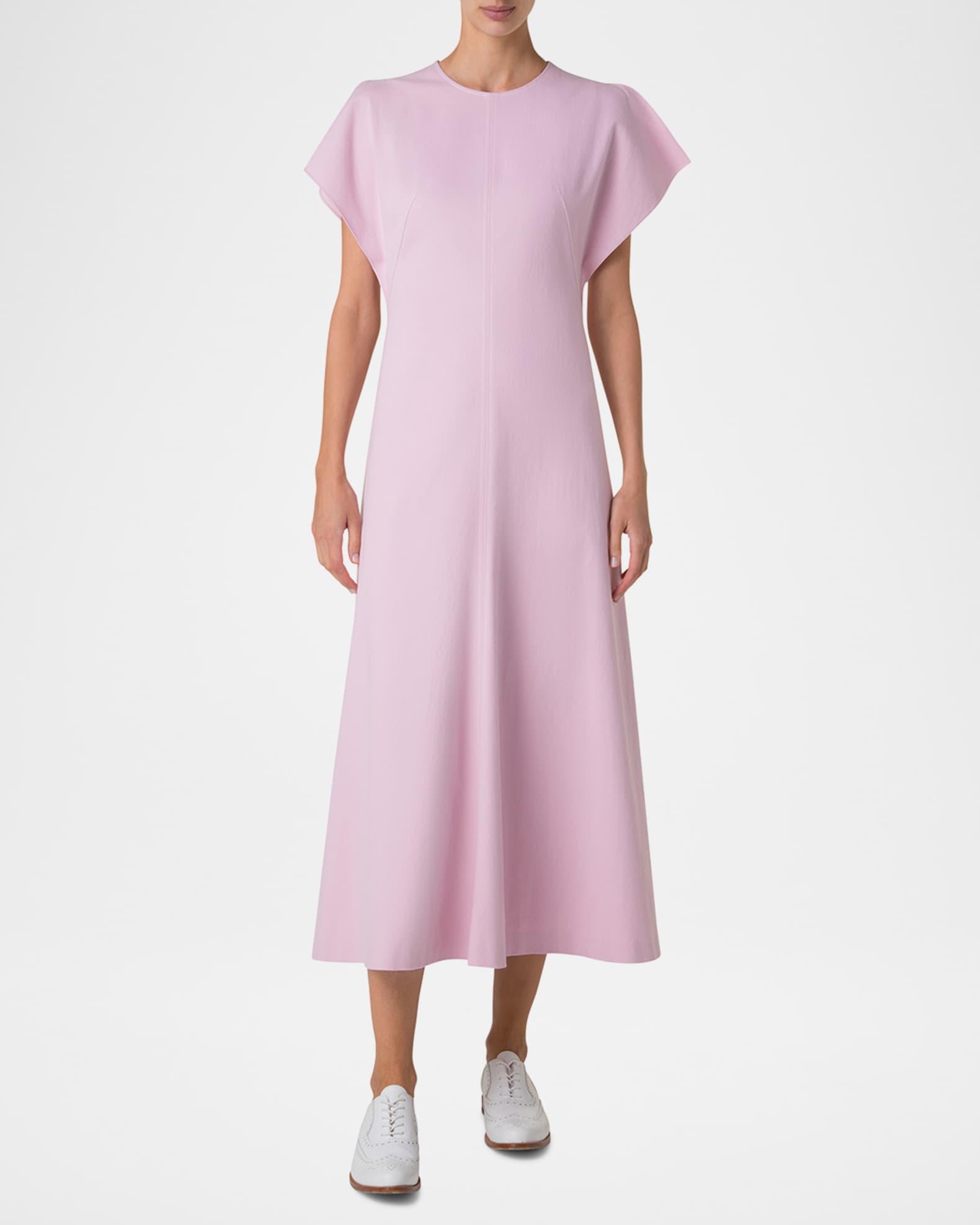 Slit-Sleeve Denim Stretch A-Line Midi Dress 1