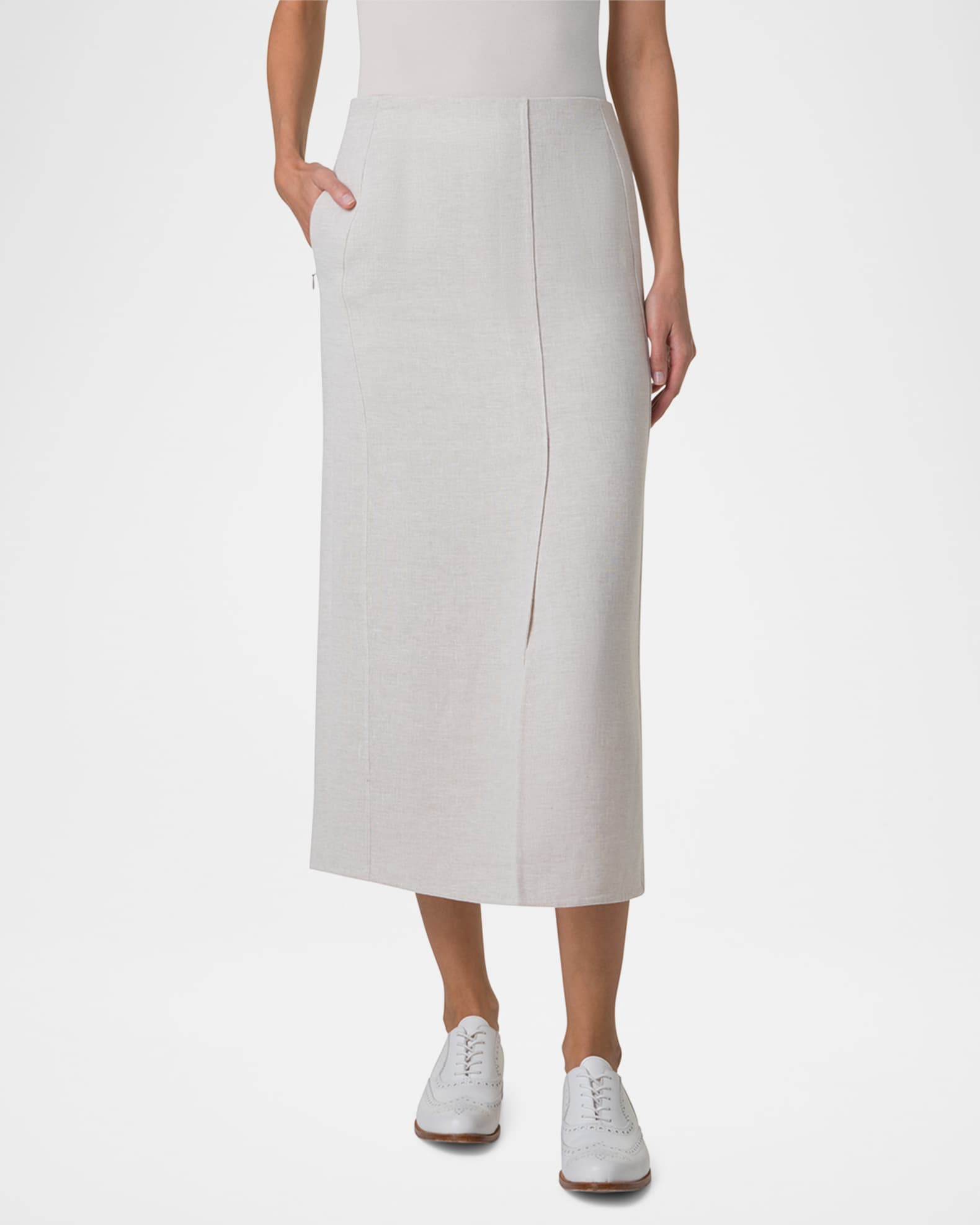 Akris Twisted Linen Double-Face Midi Pencil Skirt | Neiman