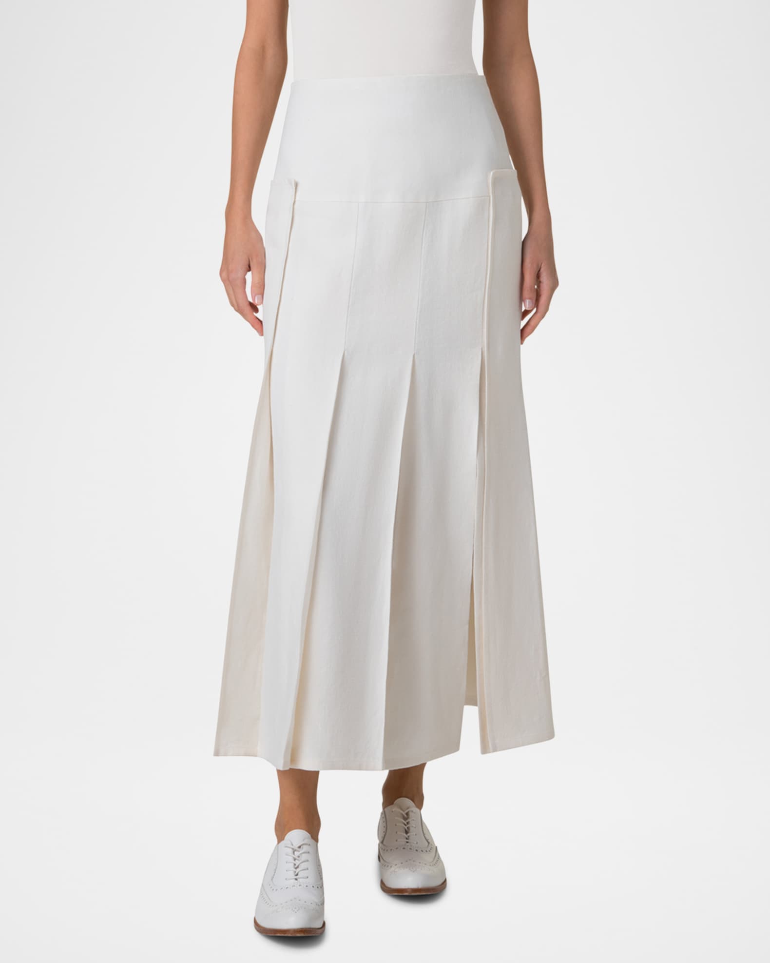 Stonewashed Linen-Wool Pleated Midi Skirt 1