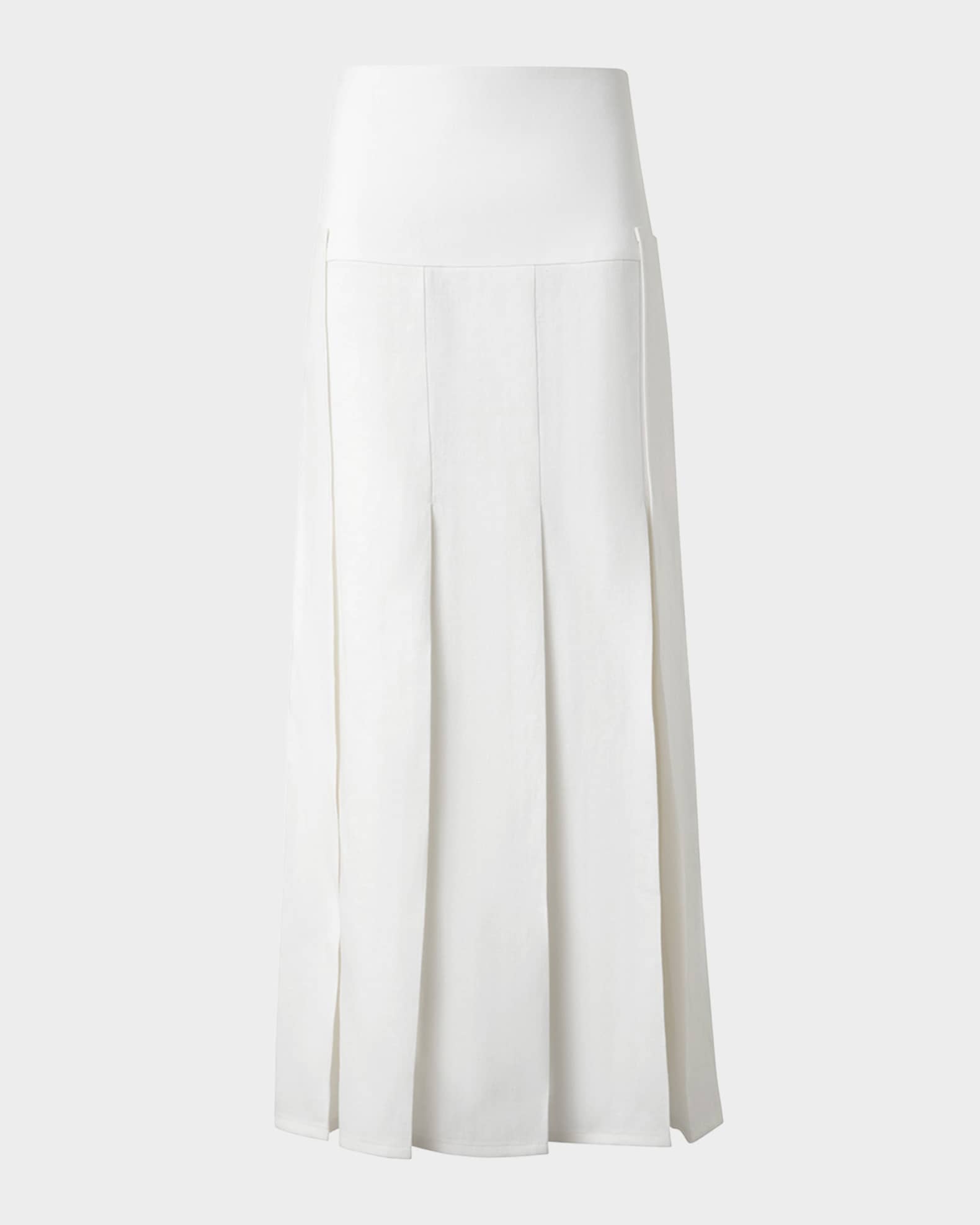 Stonewashed Linen-Wool Pleated Midi Skirt 0