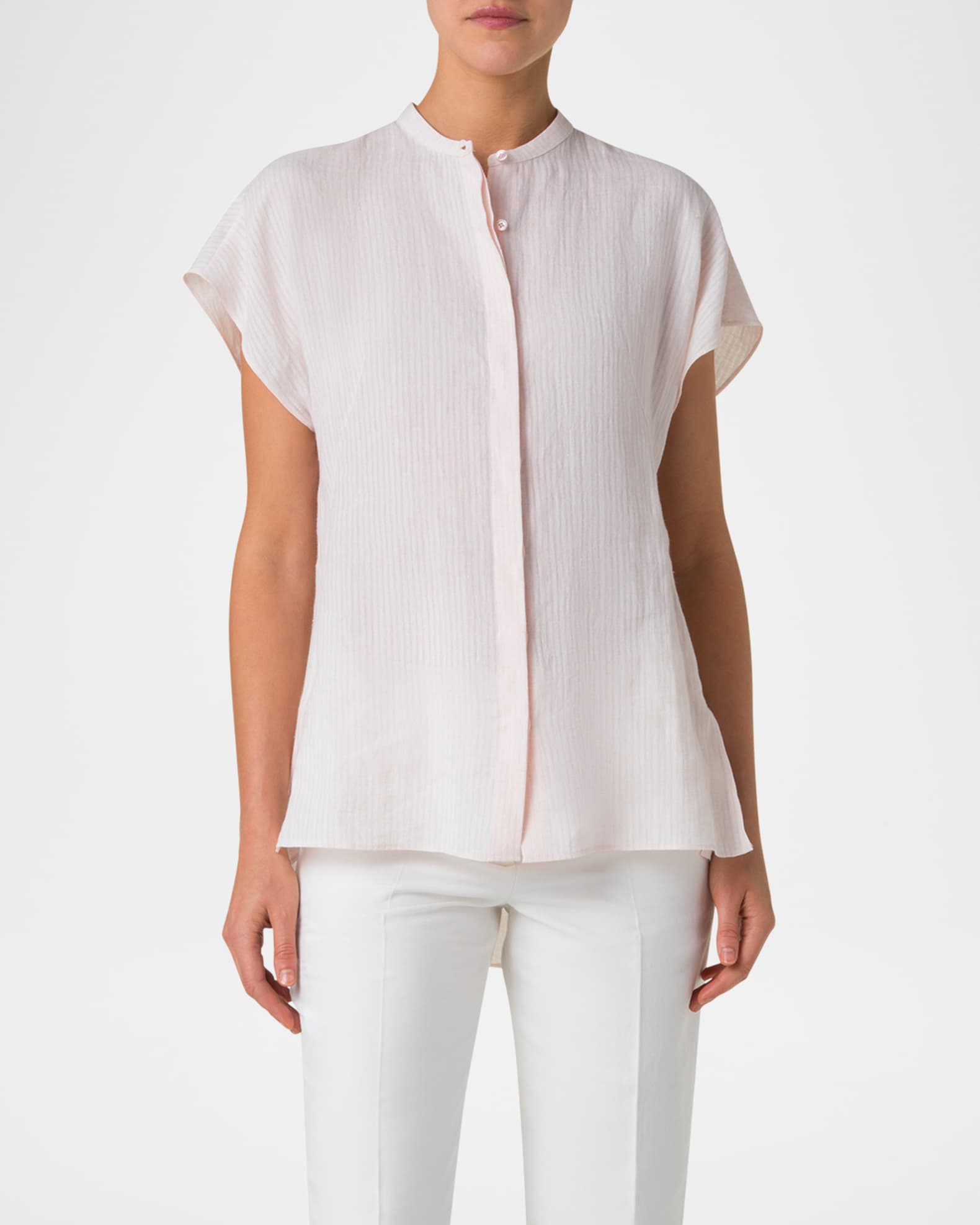 Linen Voile Button-Front Blouse 1