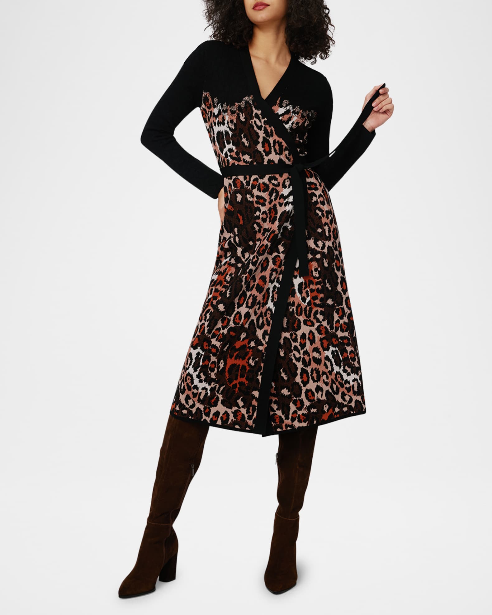 Diane von Furstenberg Savannah Animal Intarsia Midi Wrap Dress Neiman Marcus