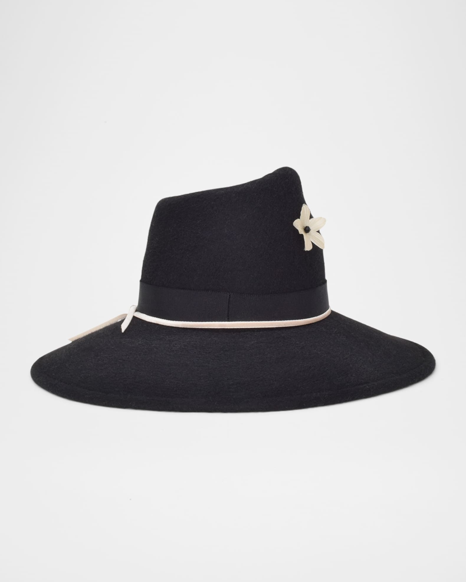 Gigi Burris Drake Flower Rabbit Hair Fedora Hat Neiman Marcus